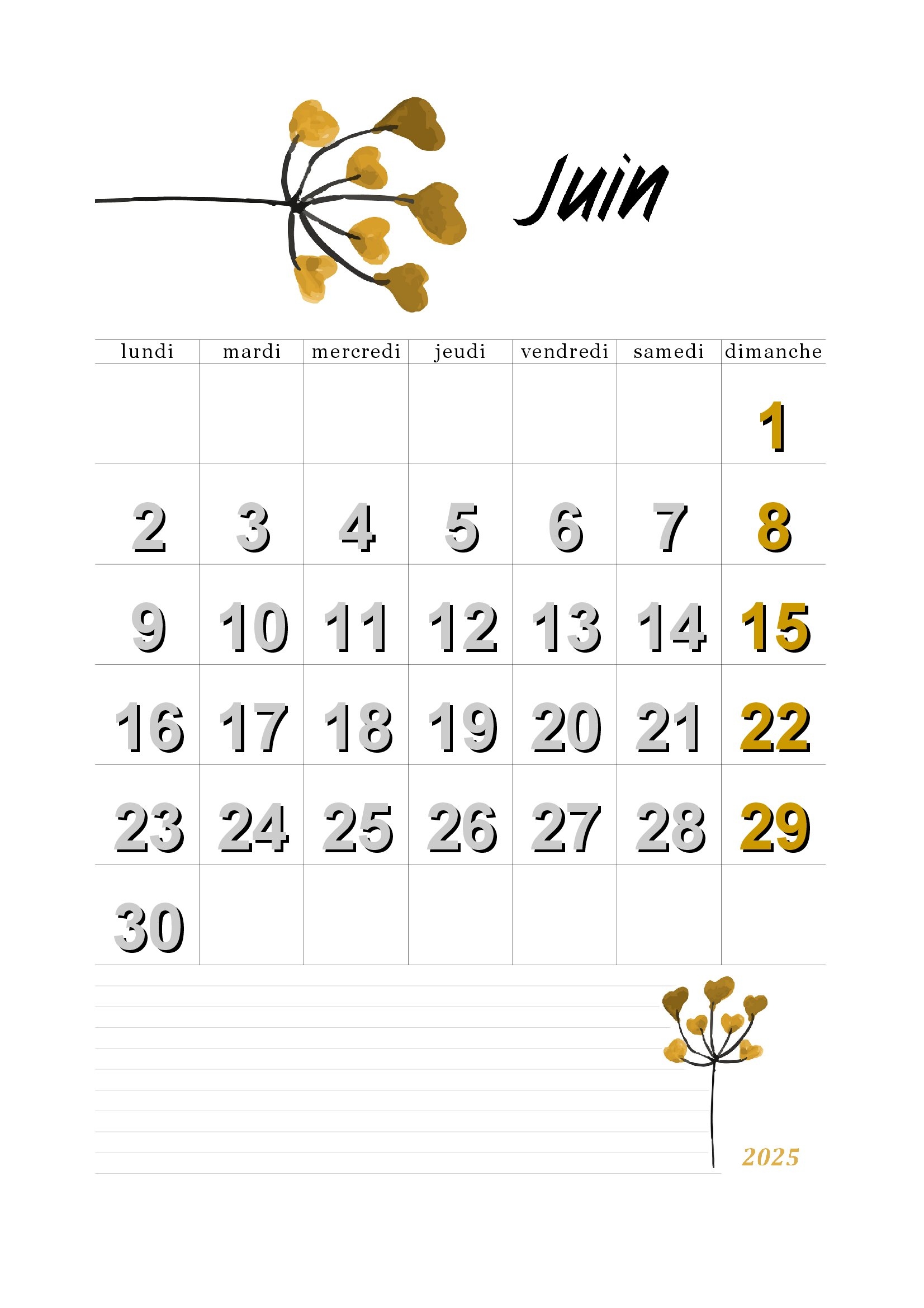 Calendrier De Juin 2025 Imprimer Format PDF Portrait Et Paysage 