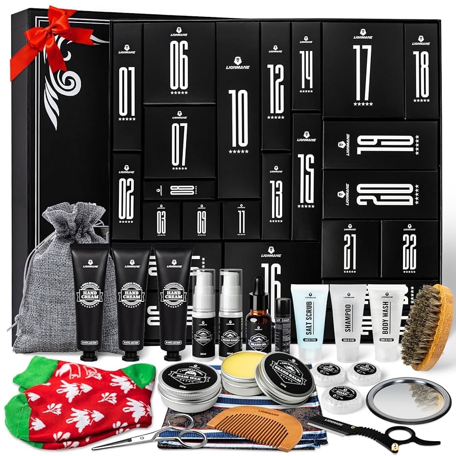 Calendrier De L Avent 2025 Homme Lionmane Kit Barbe Coffret Cadeau De No l 24pcs Pour Les Soins De Barbe Cheveux Visage Et Corps Kit De Soins De La Peau Pour Homme Calendrier De