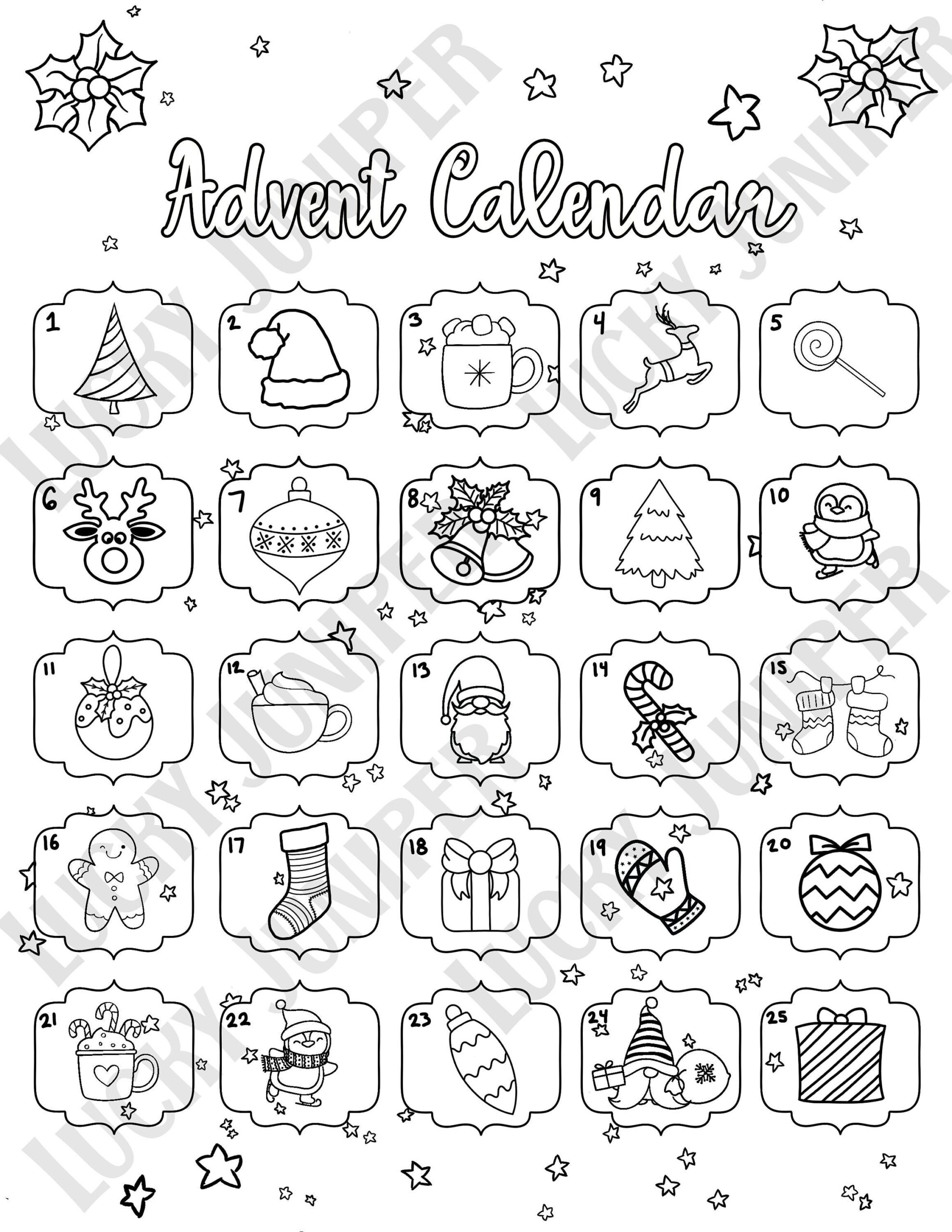Calendrier De L Avent Coloriages Imprimer Compte Rebours De No l Vacances Etsy France