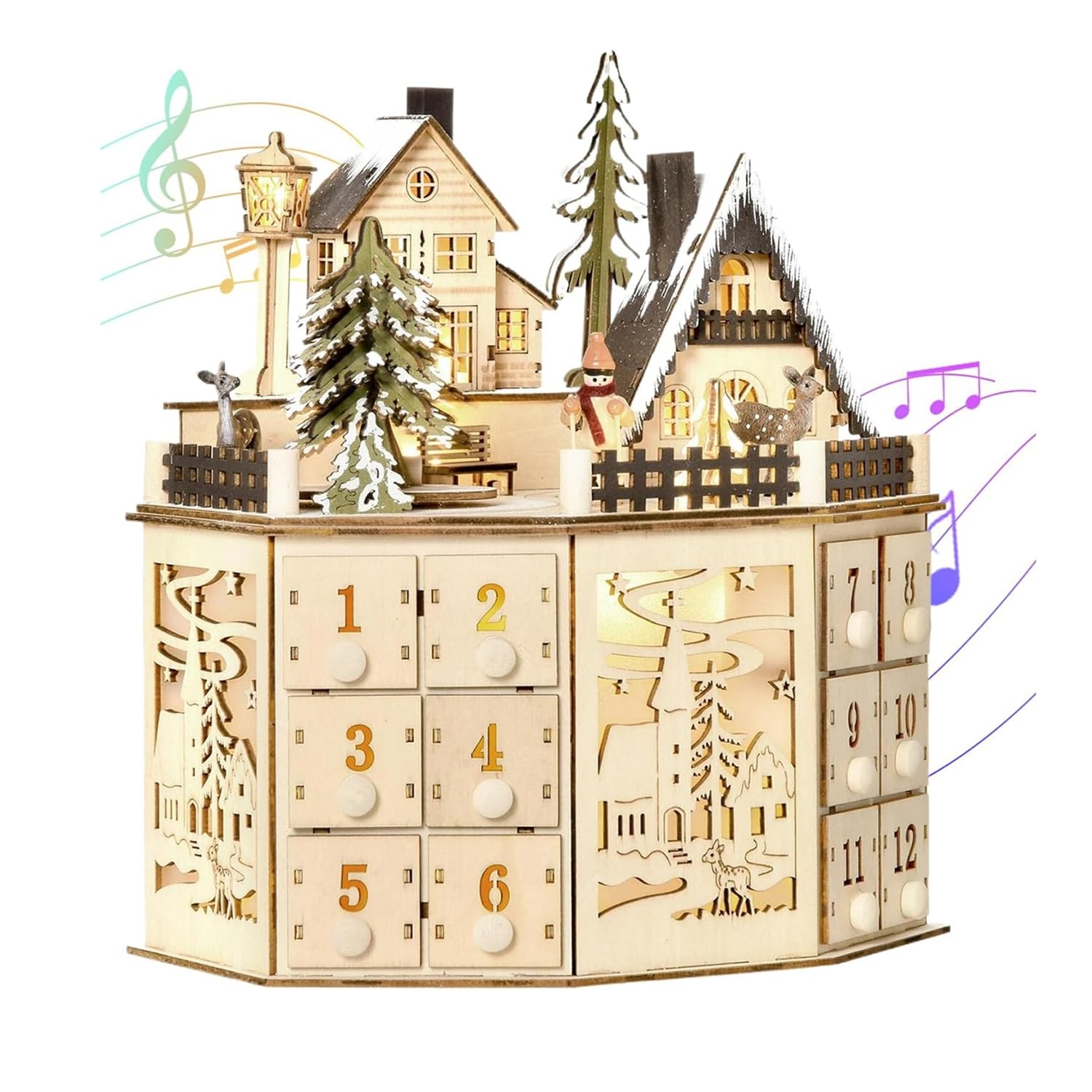 Calendrier De L Avent En Bois Calendrier De L avant De No l Avec Musique clairage LED Musique Calendrier De L Avent Avec 24 Tiroirs Calendrier De No l clair A Amazon fr Livres