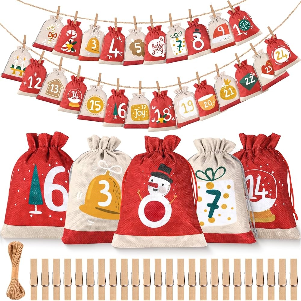 Calendrier De L Avent Vide A Remplir Soi Meme 2024 Femme Homme Enfant 18 X 13 Cm Sac Pour Calendrier De L Avent 24 Sachets En Tissu Pochon Pochette Calendrier De L Avent DIY Cadeau