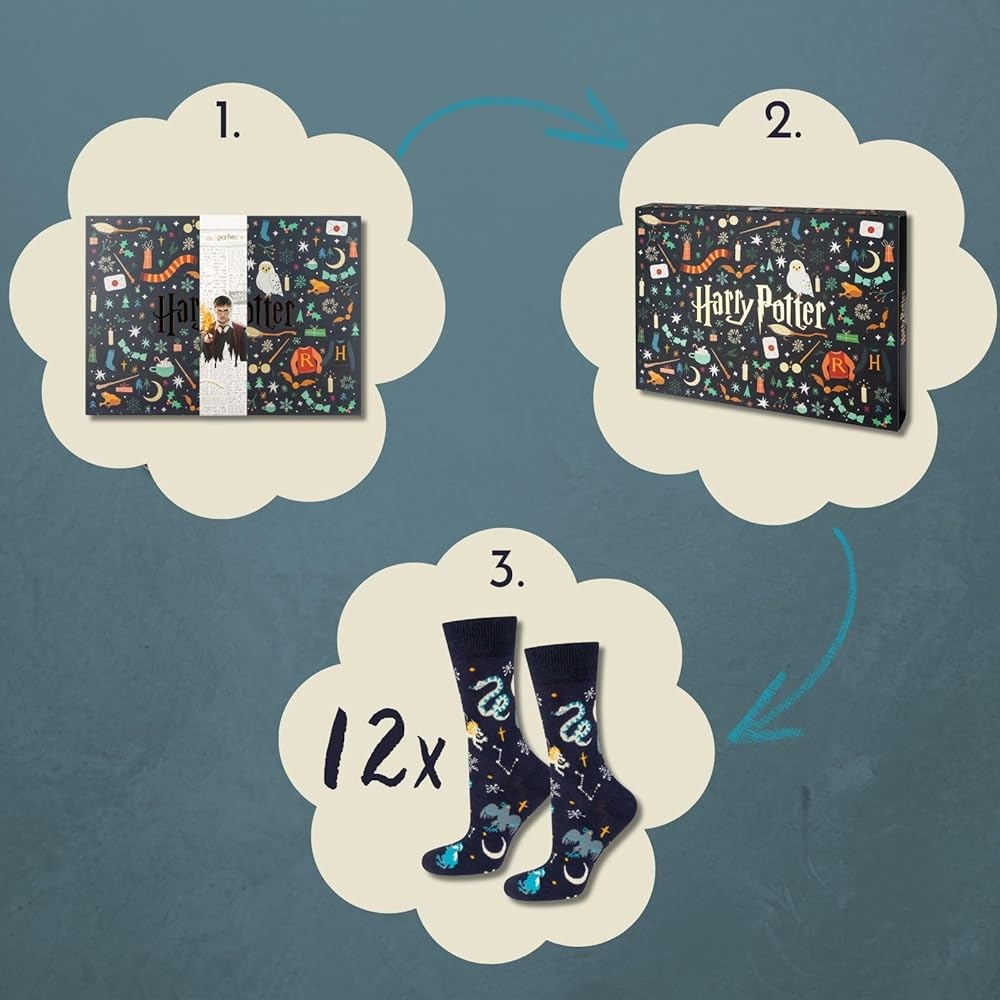 Calendrier De L Avent Wizarding World Harry Potter Chaussettes Homme Cadeaux Femme Magie Cadeau 35 40 Harry Potter 12 Paires Amazon fr Mode