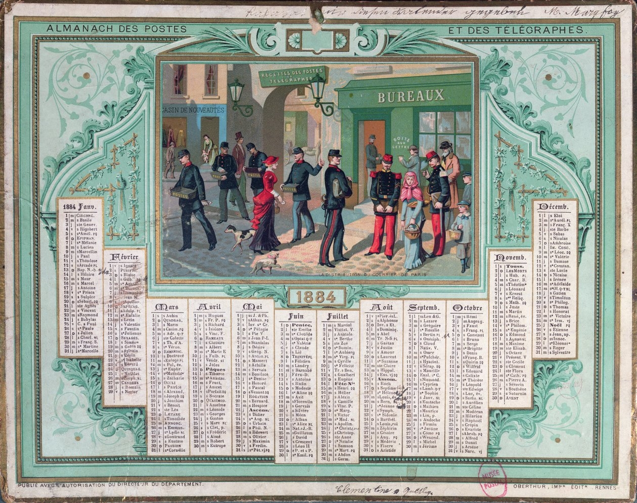 Calendrier De La Poste De 1884 French School