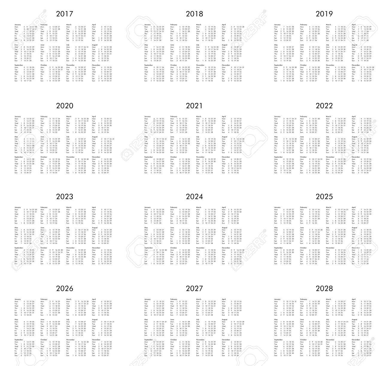 Calendrier Des Ann es 2017 2018 2019 2020 2021 2022 2023 2024 2025 2026 2027 2028 Banque D Images Et Photos Libres De Droits Image 67430148