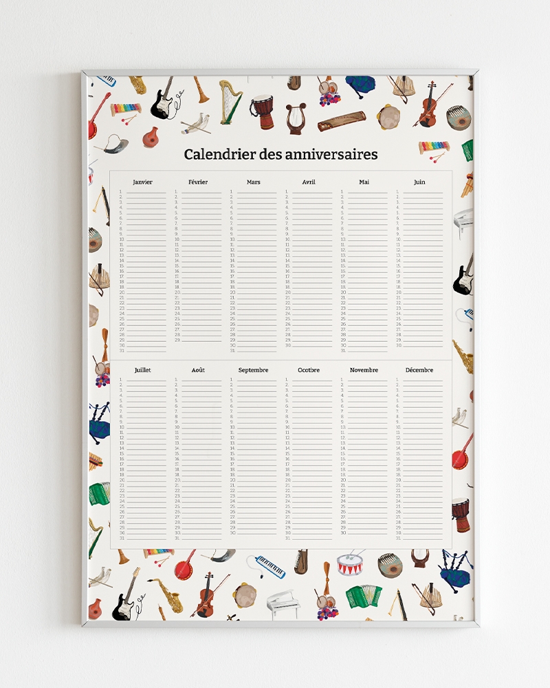 Calendrier Des Anniversaires Affiche Poster A3 Maison Alfred