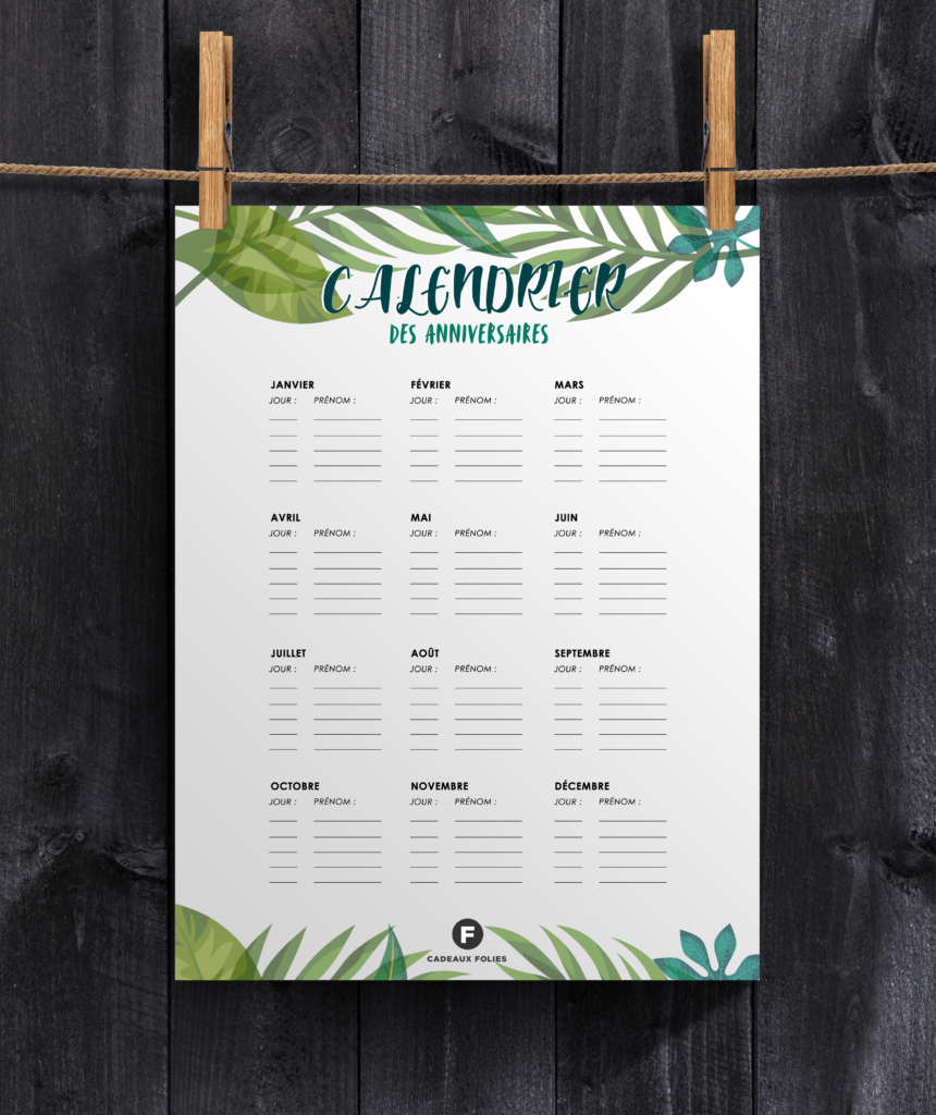 Calendrier Des Anniversaires Cool Et Tropical Imprimer Gratuitement