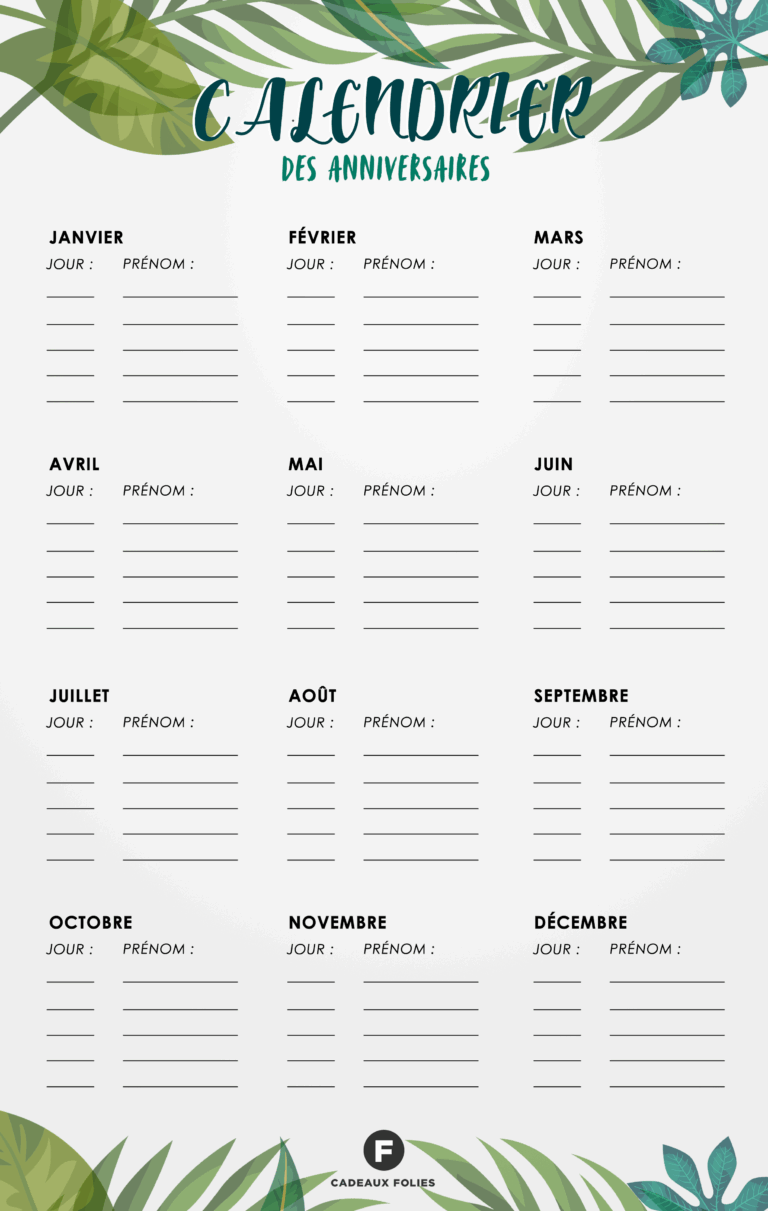 Calendrier Des Anniversaires Cool Et Tropical Imprimer Gratuitement