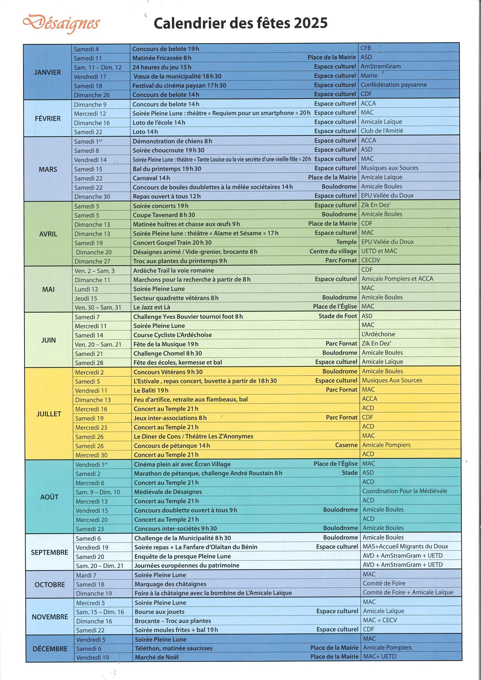 CALENDRIER DES F tes 2025 D saignes