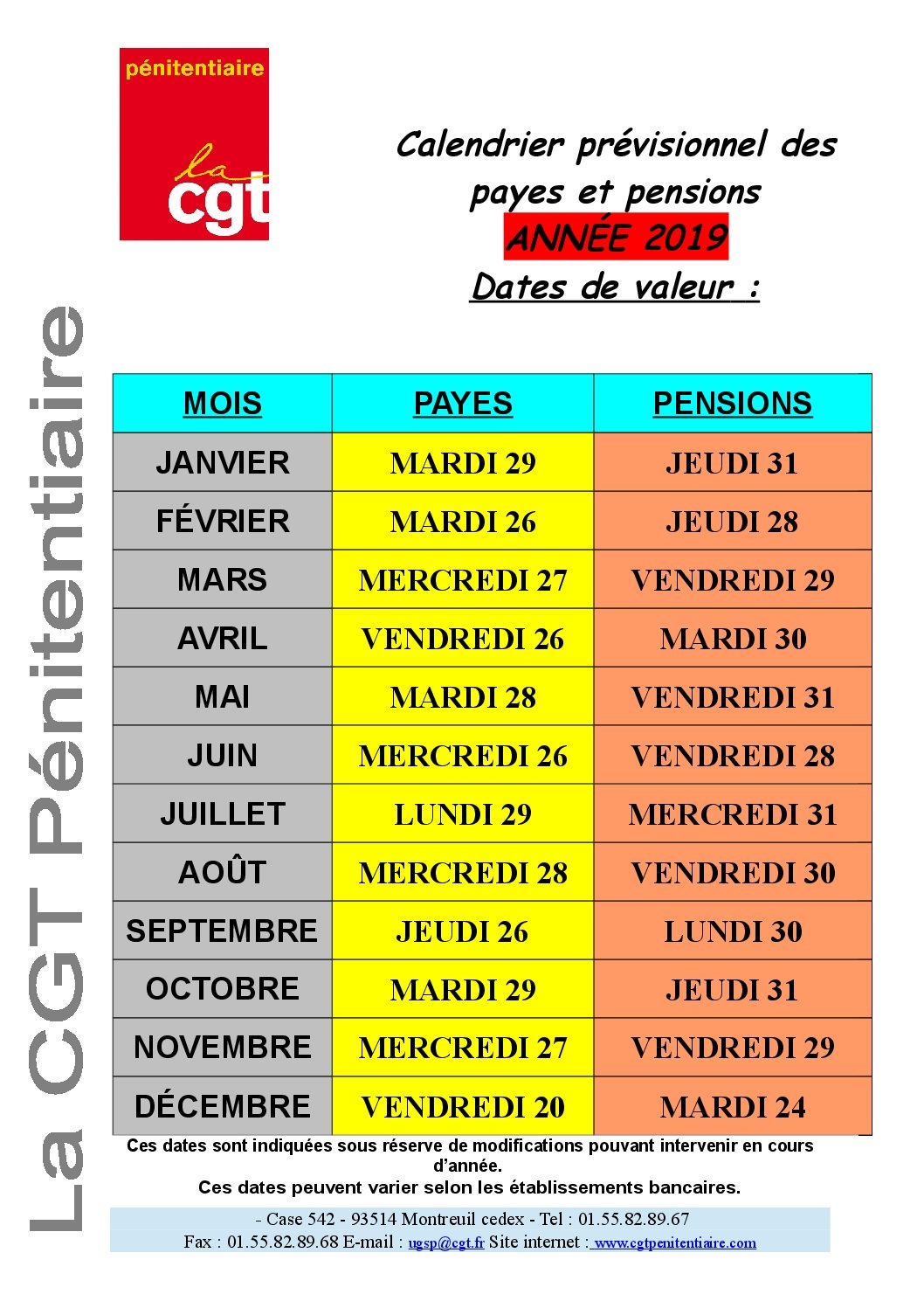 calendrier salaire fonctionnaire