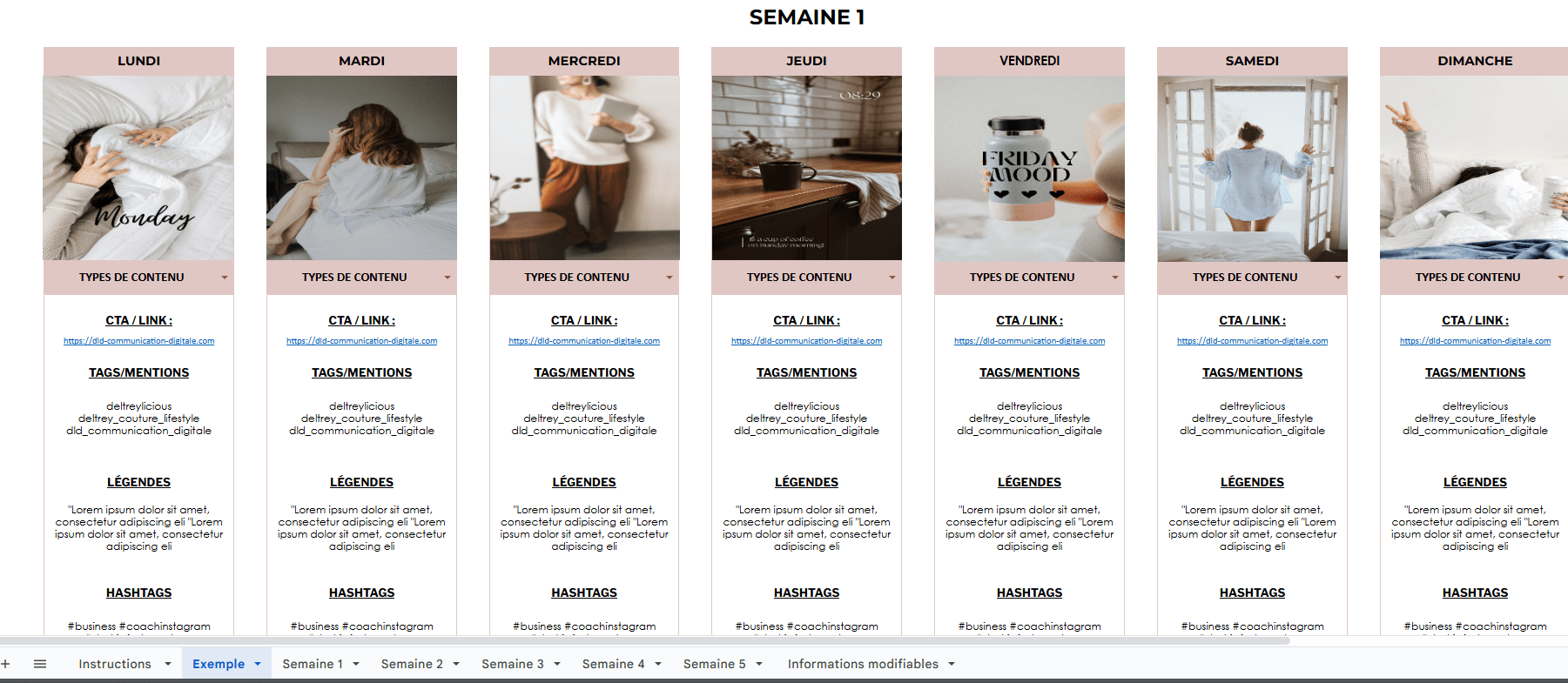 calendrier éditorial instagram