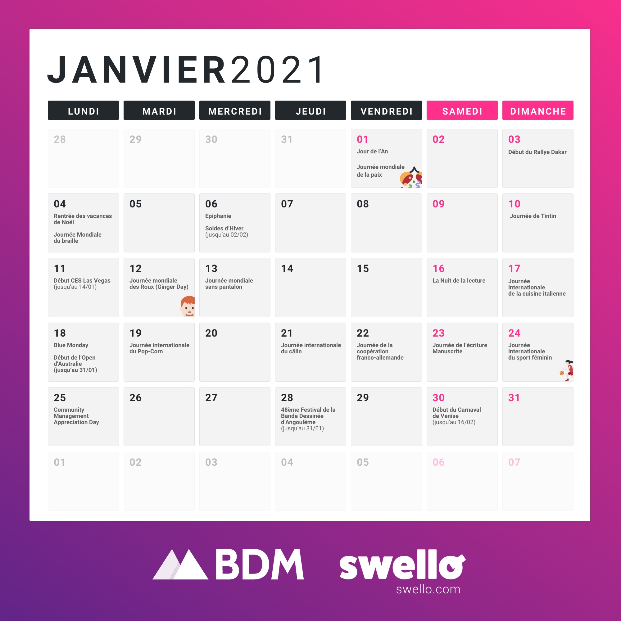 Calendrier ditorial Social Media 2021 Community Manager