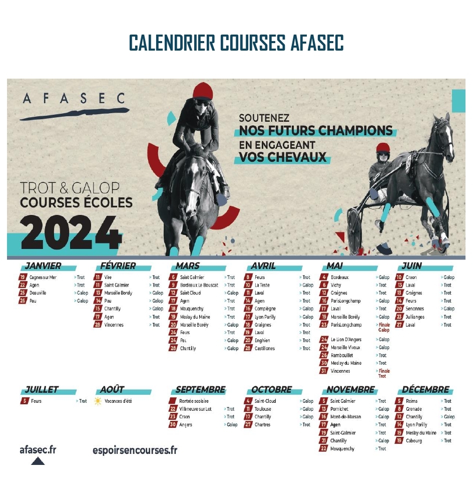 CALENDRIER ECOLE DES COURSES AFASEC F d ration Nationale Des Courses Hippiques