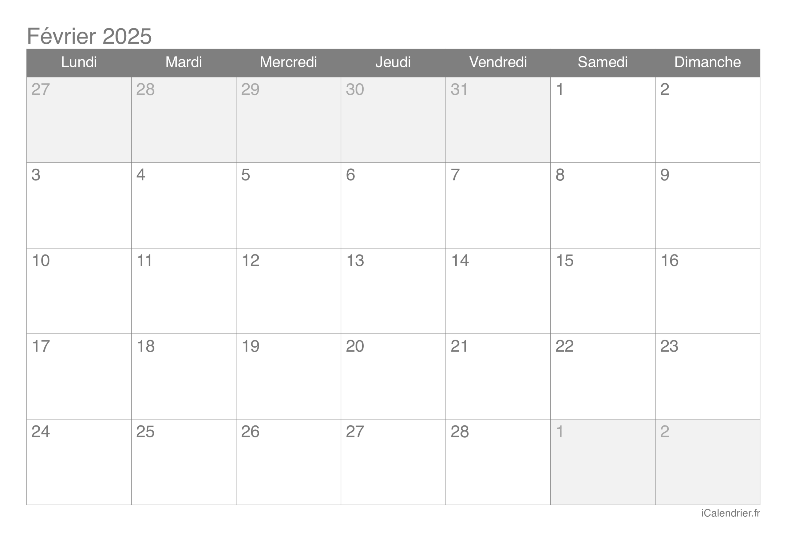 Calendrier F vrier 2025 Imprimer
