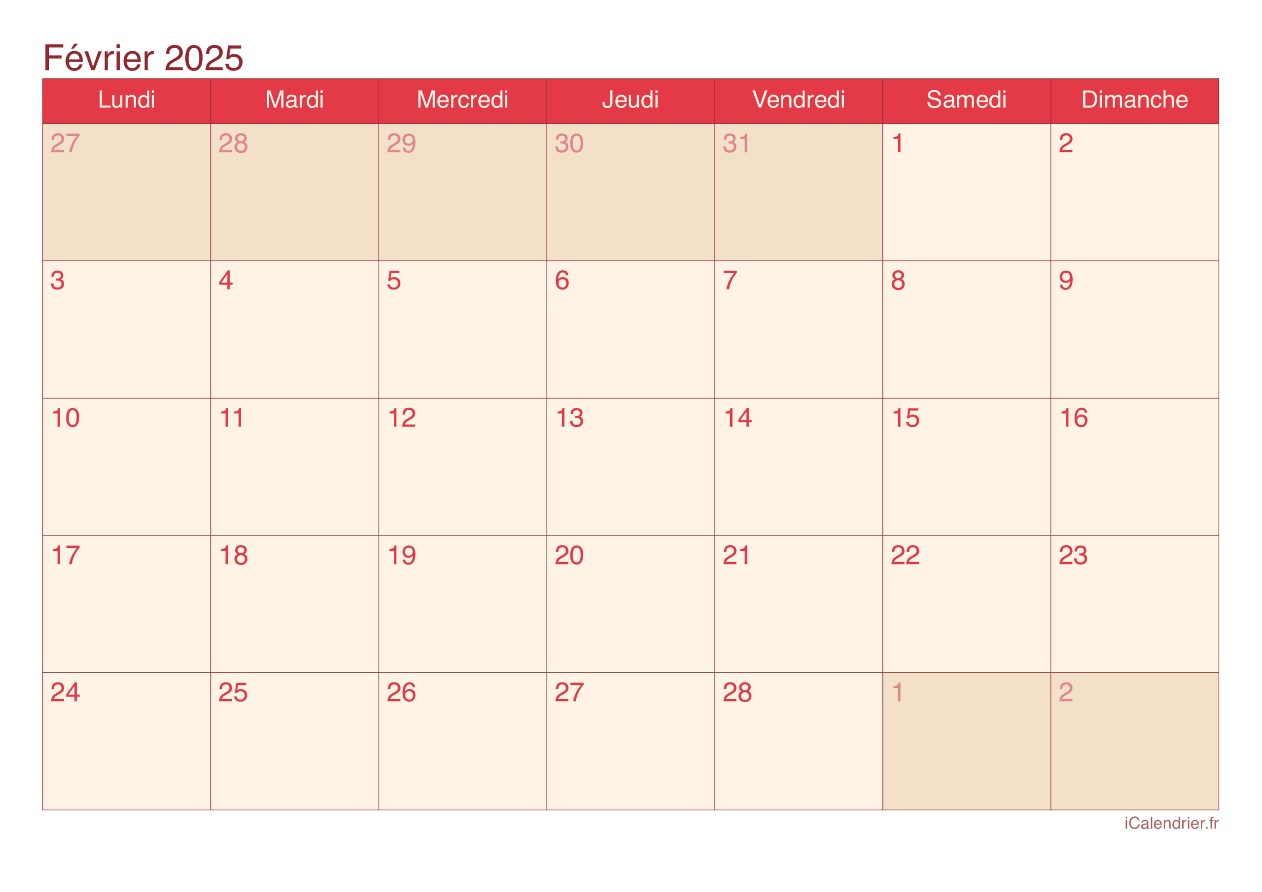 Calendrier F vrier 2025 Imprimer