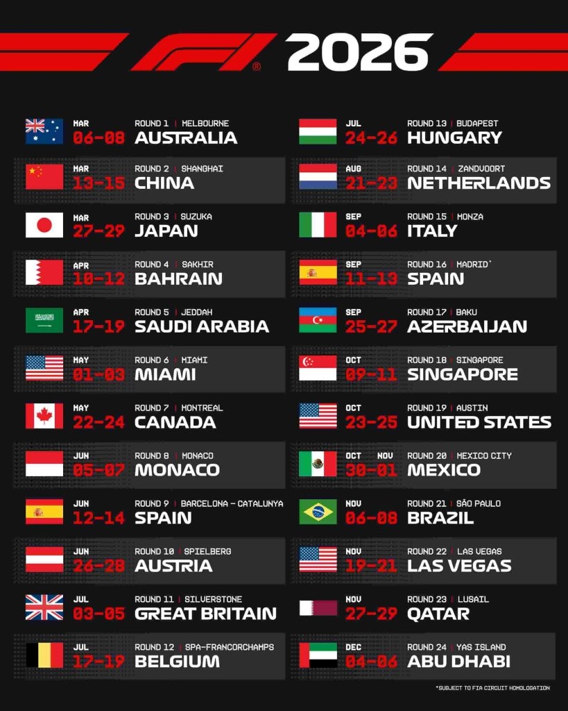 Calendrier F1 2026 Toutes Les Dates Des GP De La Saison