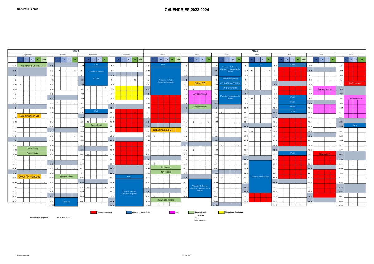 Calendrier Facult De Droit 2023 2024 Universit Rennes CALENDRIER 2023 L1 L2 L3 M1 Eras L1 L2 L3 Studocu Calendrier Facult De Droit 2023 2024 Universit Rennes CALENDRIER 2023 L1 L2 L3 M1 Eras L1 L2 L3 Studocu