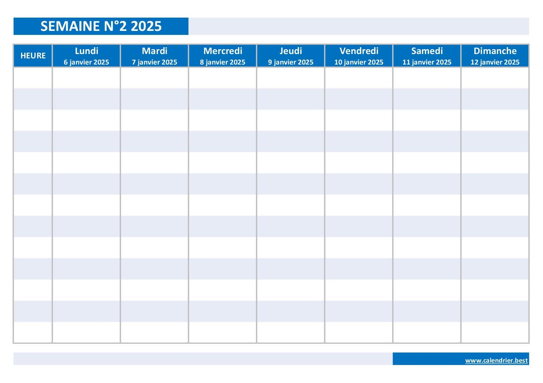 calendrier hebdomadaire à imprimer