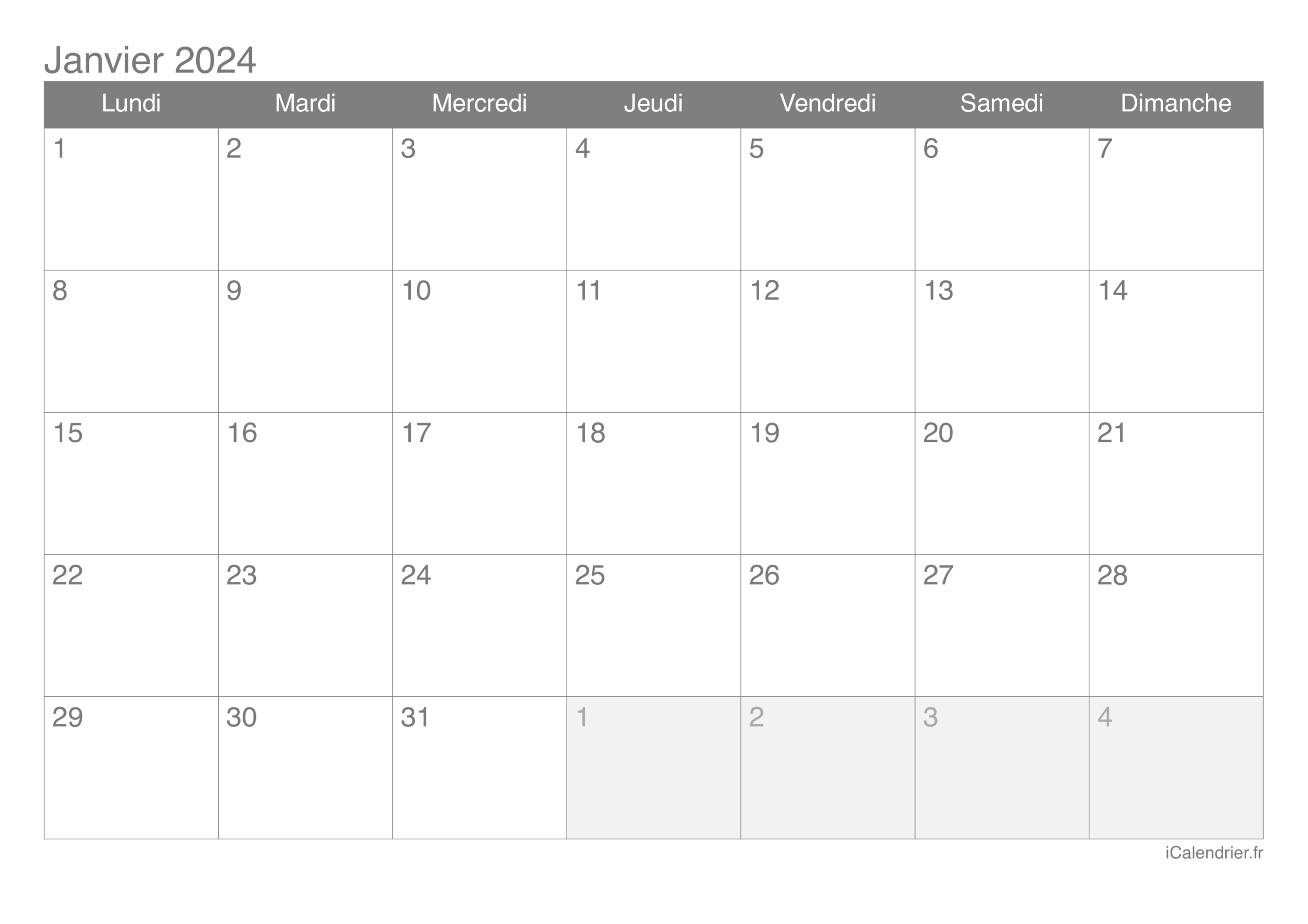 calendrier mensuel à imprimer
