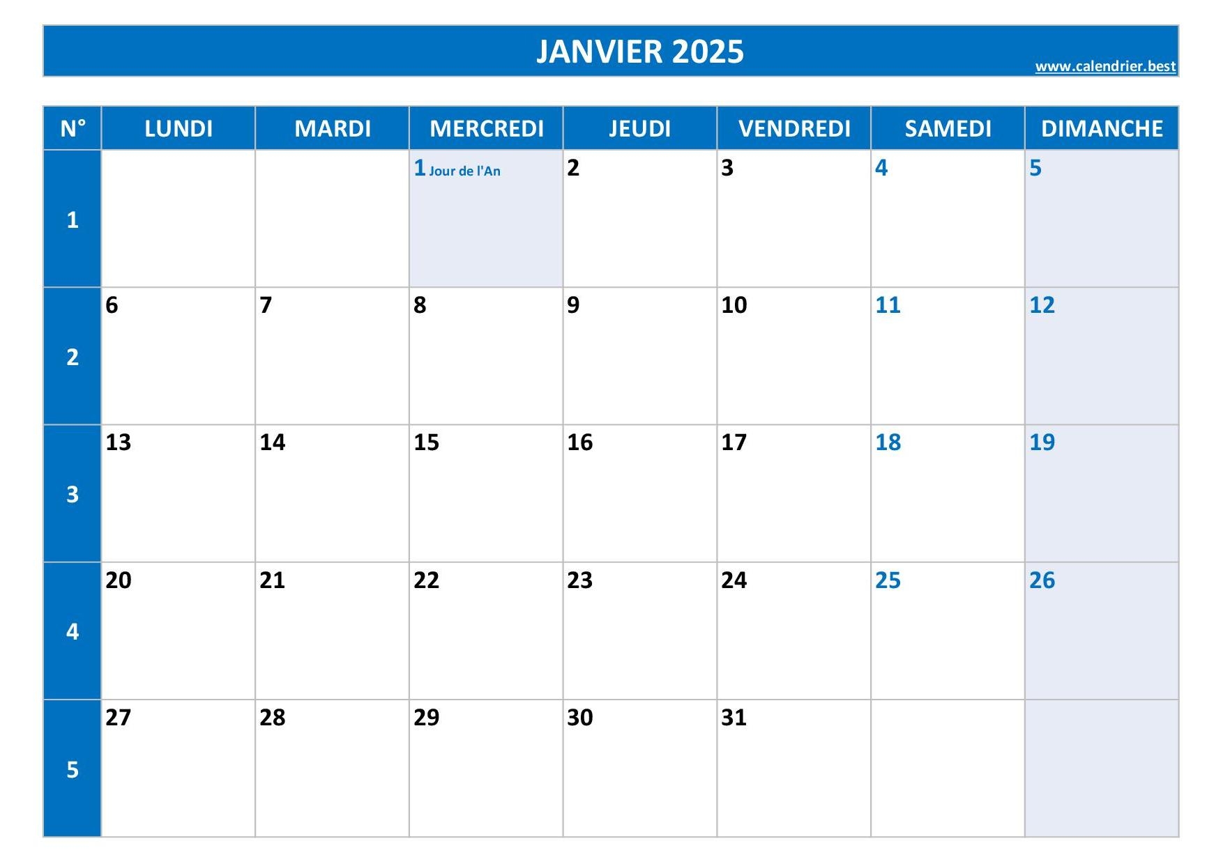 Calendrier Janvier 2025 Consulter Ou Imprimer Calendrier best