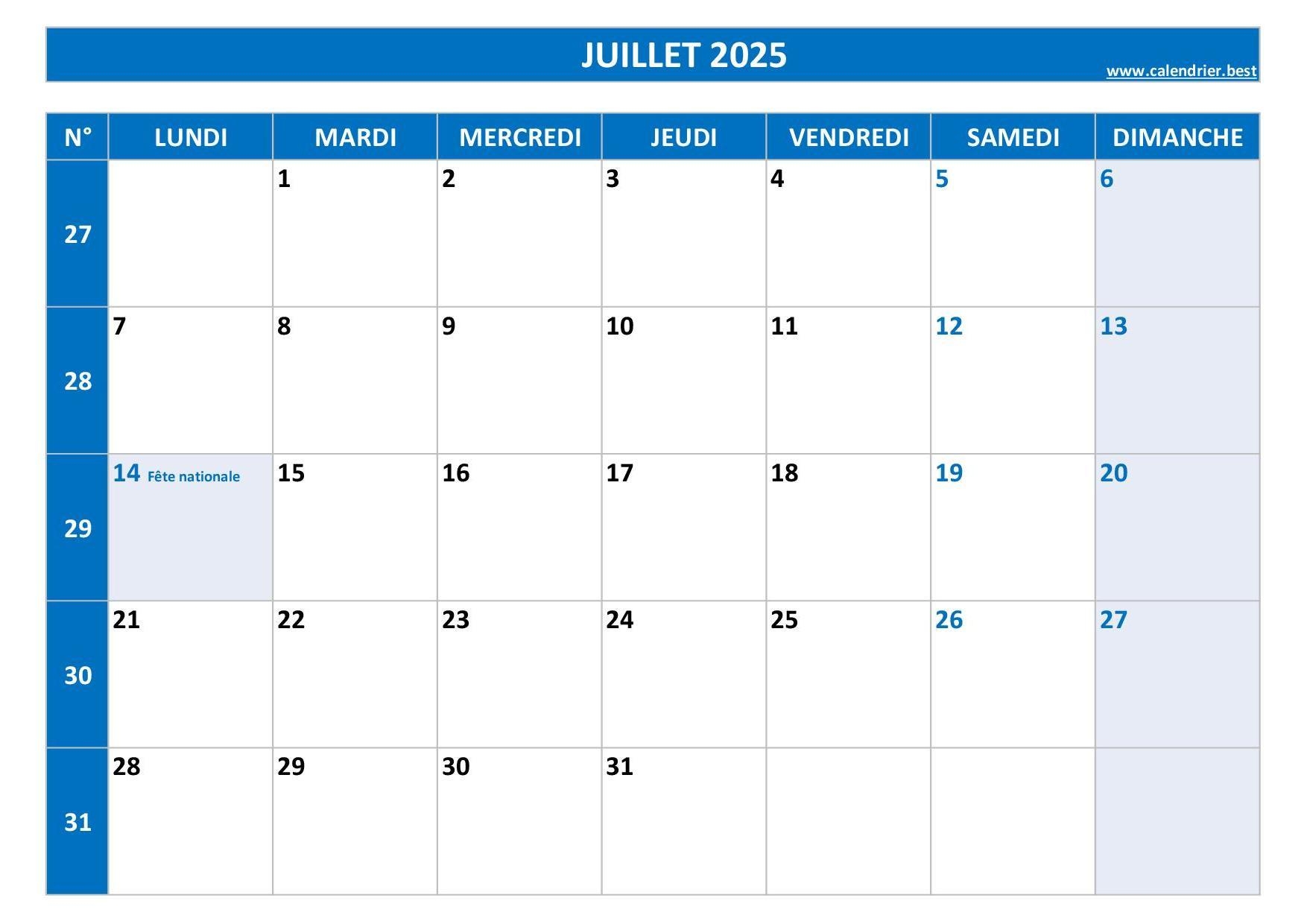 Calendrier Juillet 2025 Consulter Ou Imprimer Calendrier best