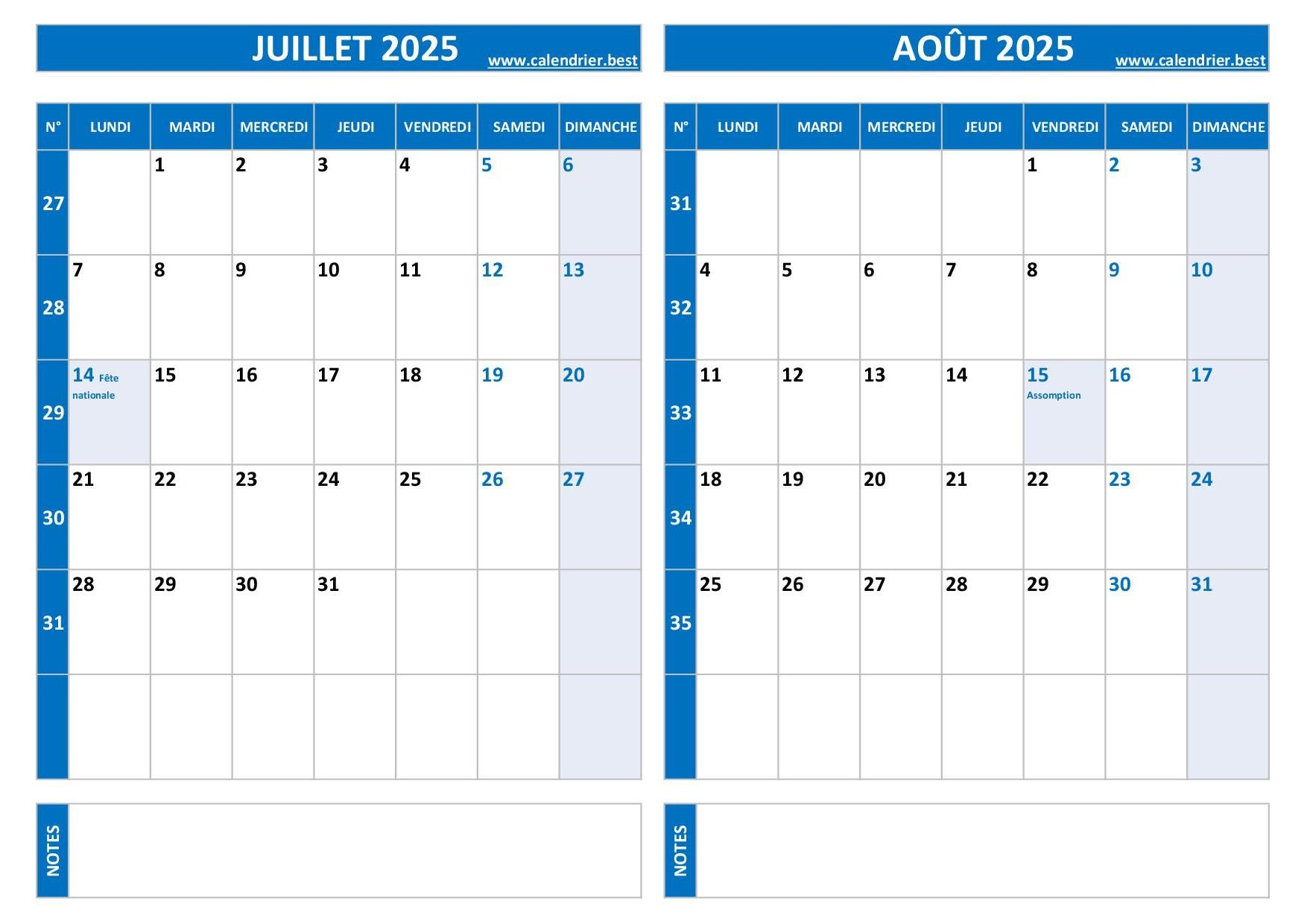 Calendrier Juillet Et Ao t 2025 Imprimer Calendrier best