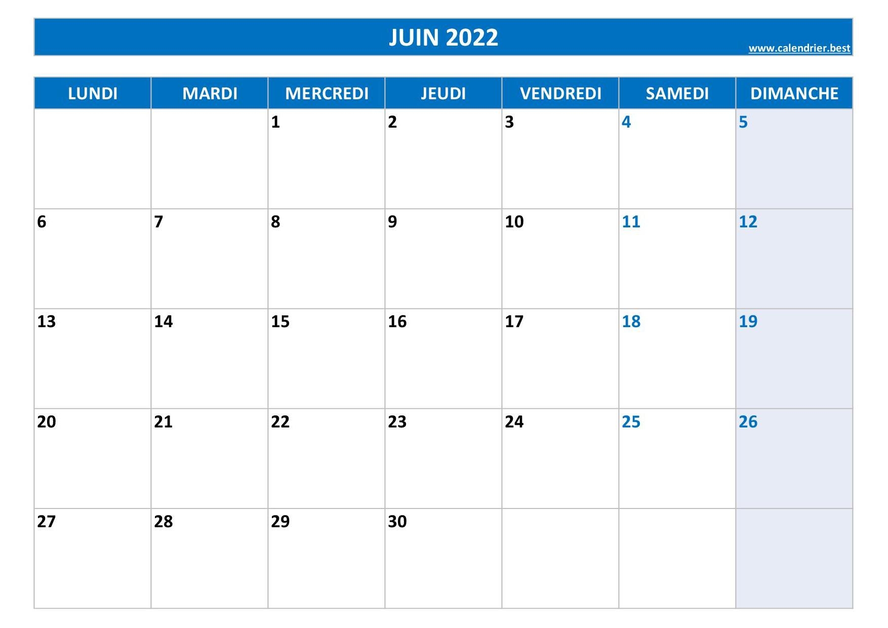 Calendrier Juin 2022 Consulter Ou Imprimer Calendrier best