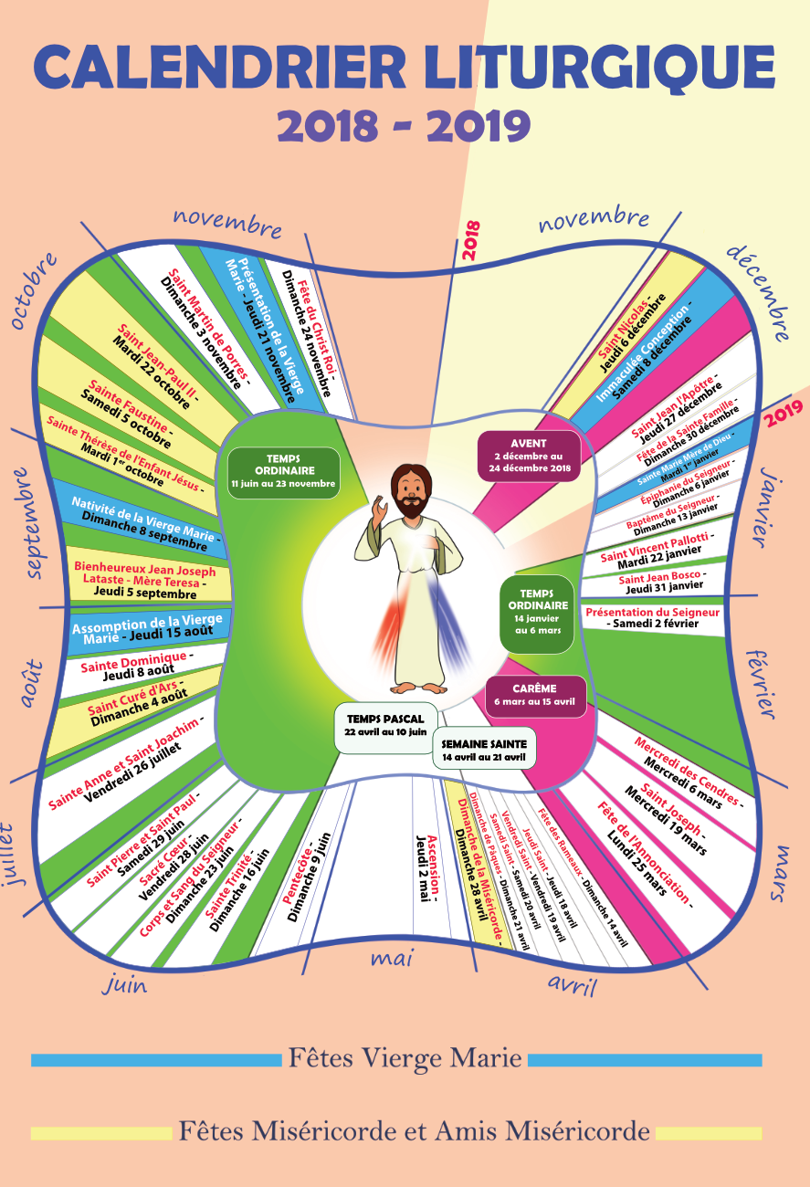 Calendrier Liturgique 2018 2019 ENFANTS MISERICORDE 7 11 ANS