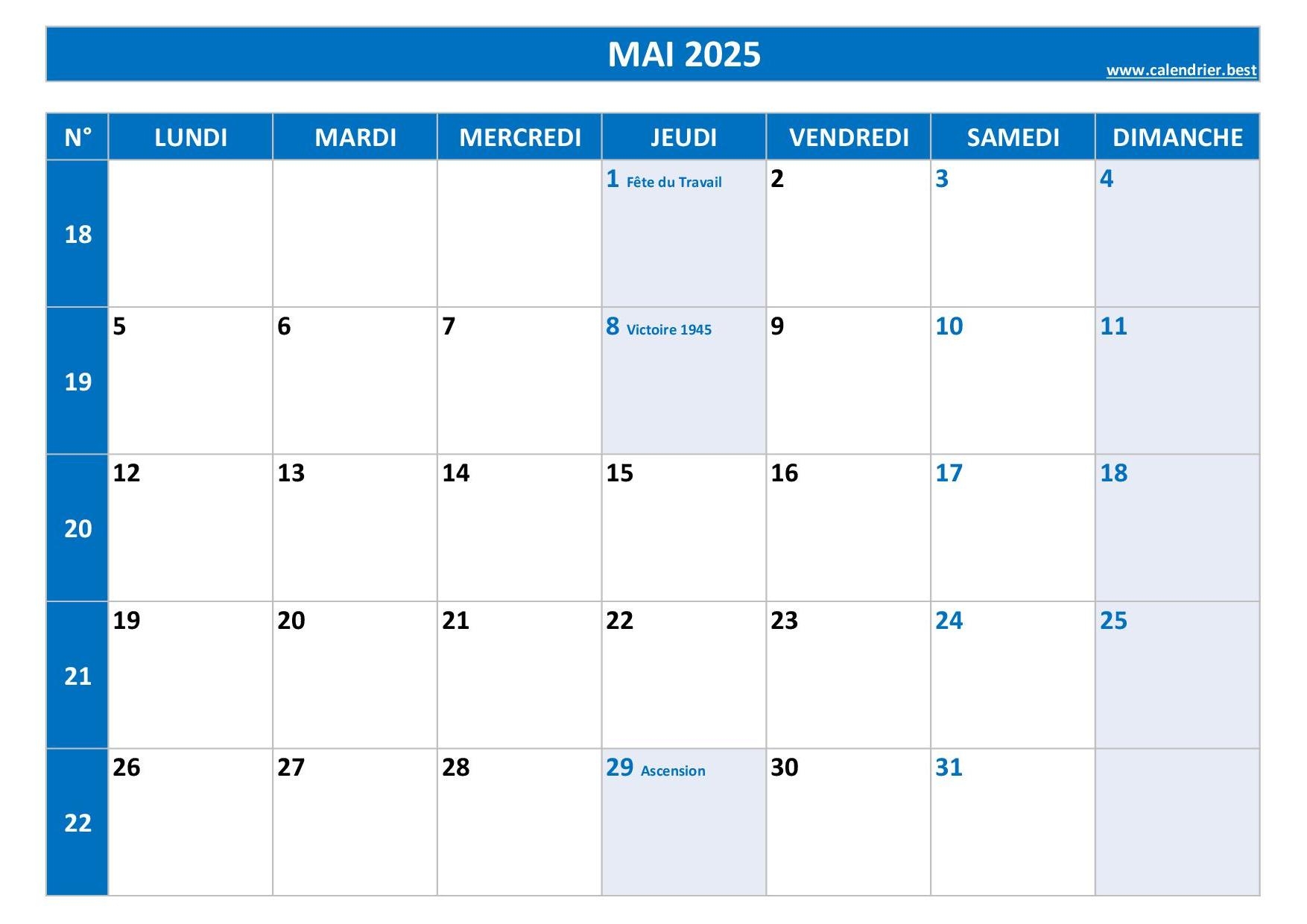 Calendrier Mai 2025 Consulter Ou Imprimer Calendrier best
