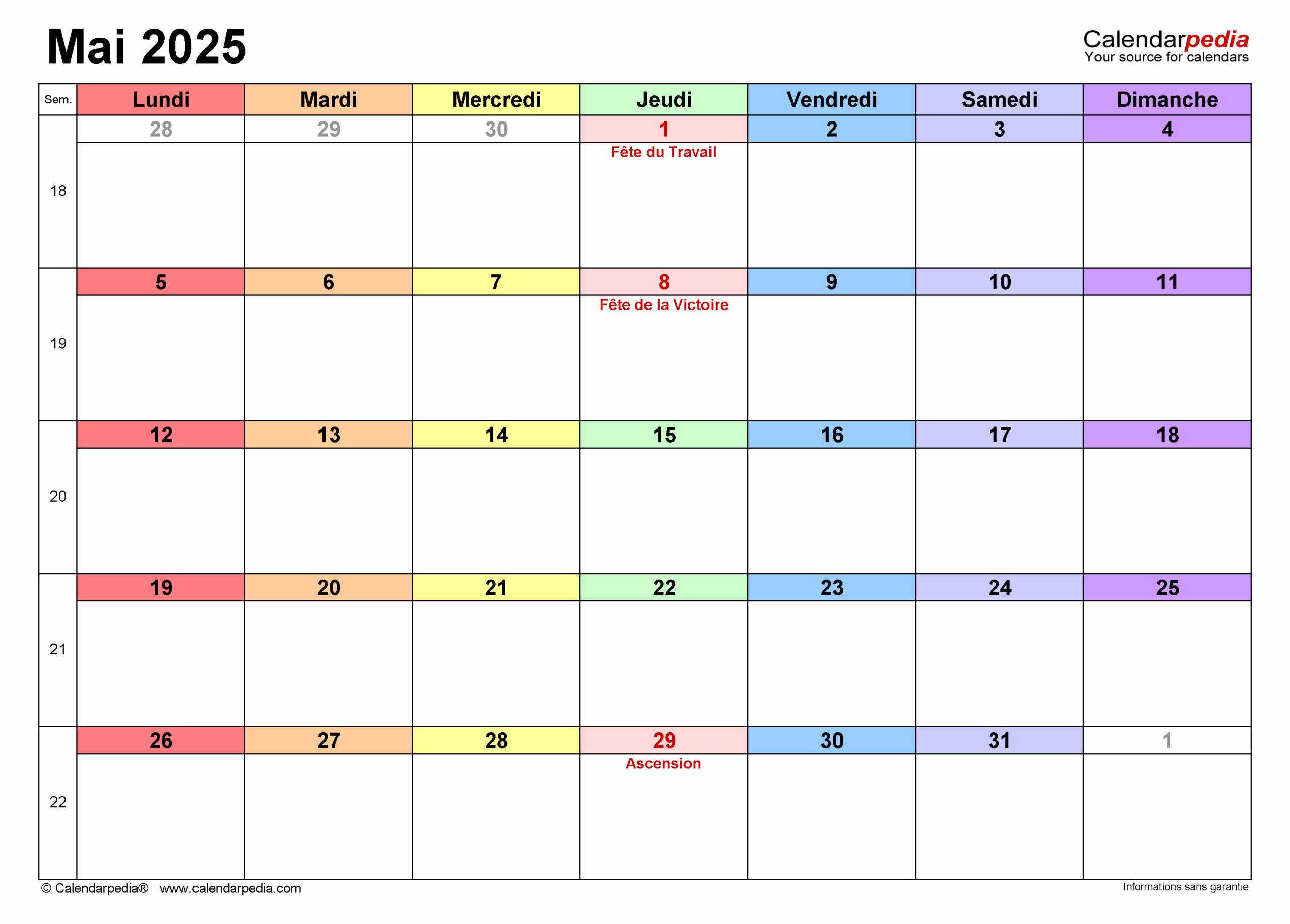 calendrier du mois de mai