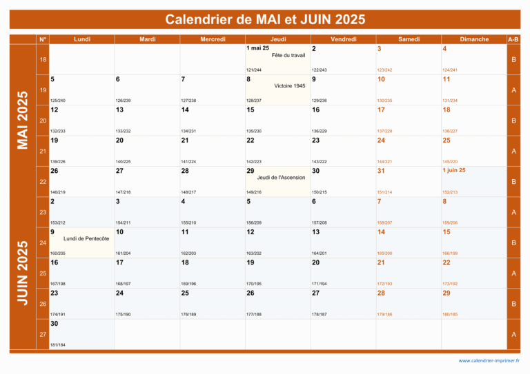 Calendrier Mai Et Juin 2025 Imprimer
