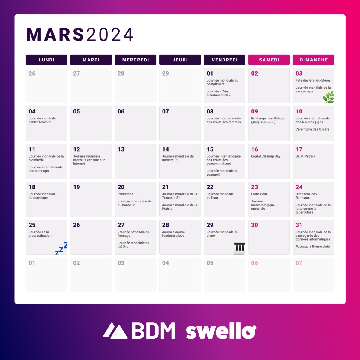 calendrier community manager
