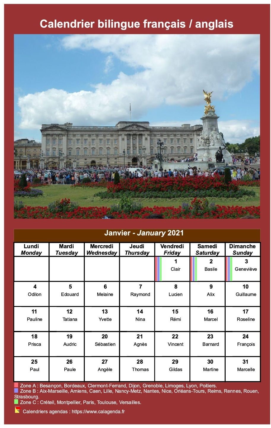 calendrier en anglais calendrier en anglais