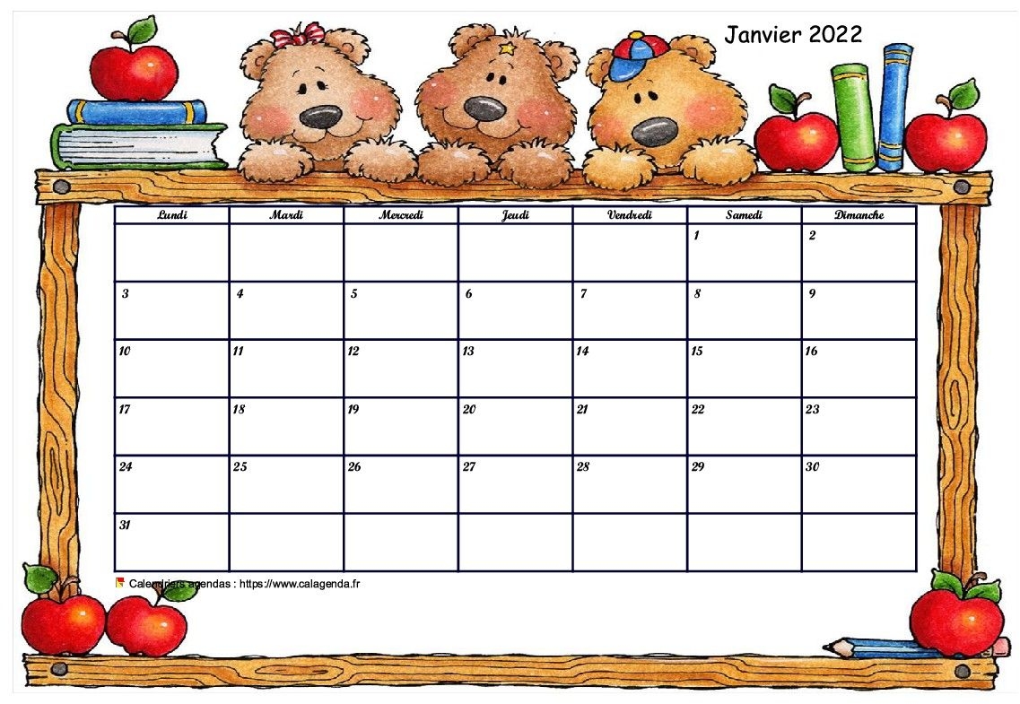Calendrier Mensuel 2022 cole Maternelle