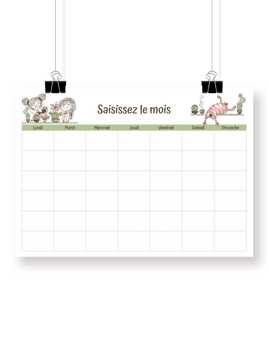 Calendrier Mensuel Perp tuel Personnalisable Cactus Mon Agenda PdF