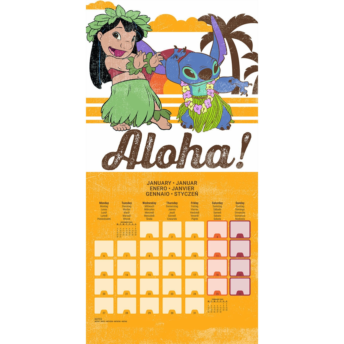 Calendrier Mural 2025 Disney Lilo Et Stitch OhanaFormat 30x60cm Ouvert