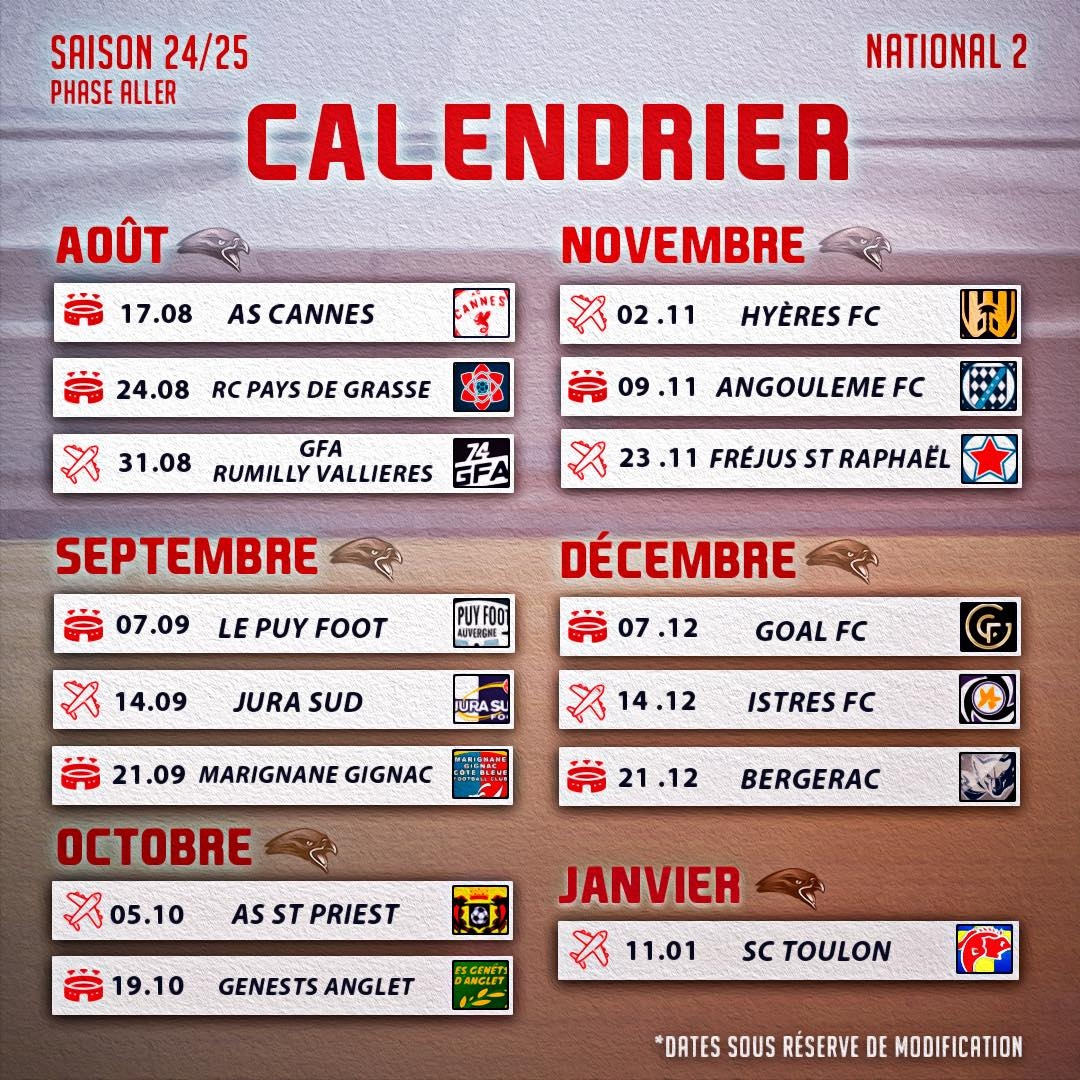 CALENDRIER NATIONAL 2 ABFC