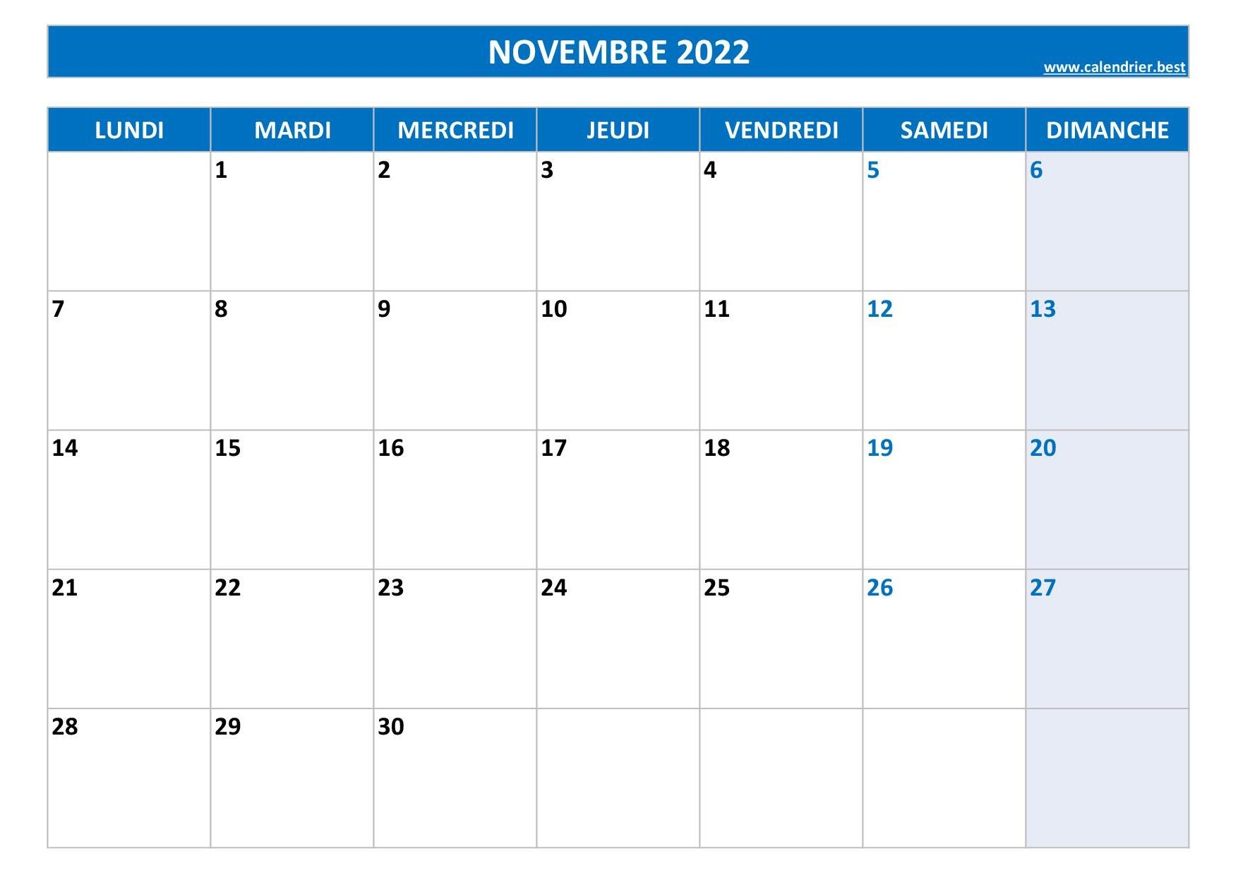 Calendrier Novembre 2022 Consulter Ou Imprimer Calendrier best