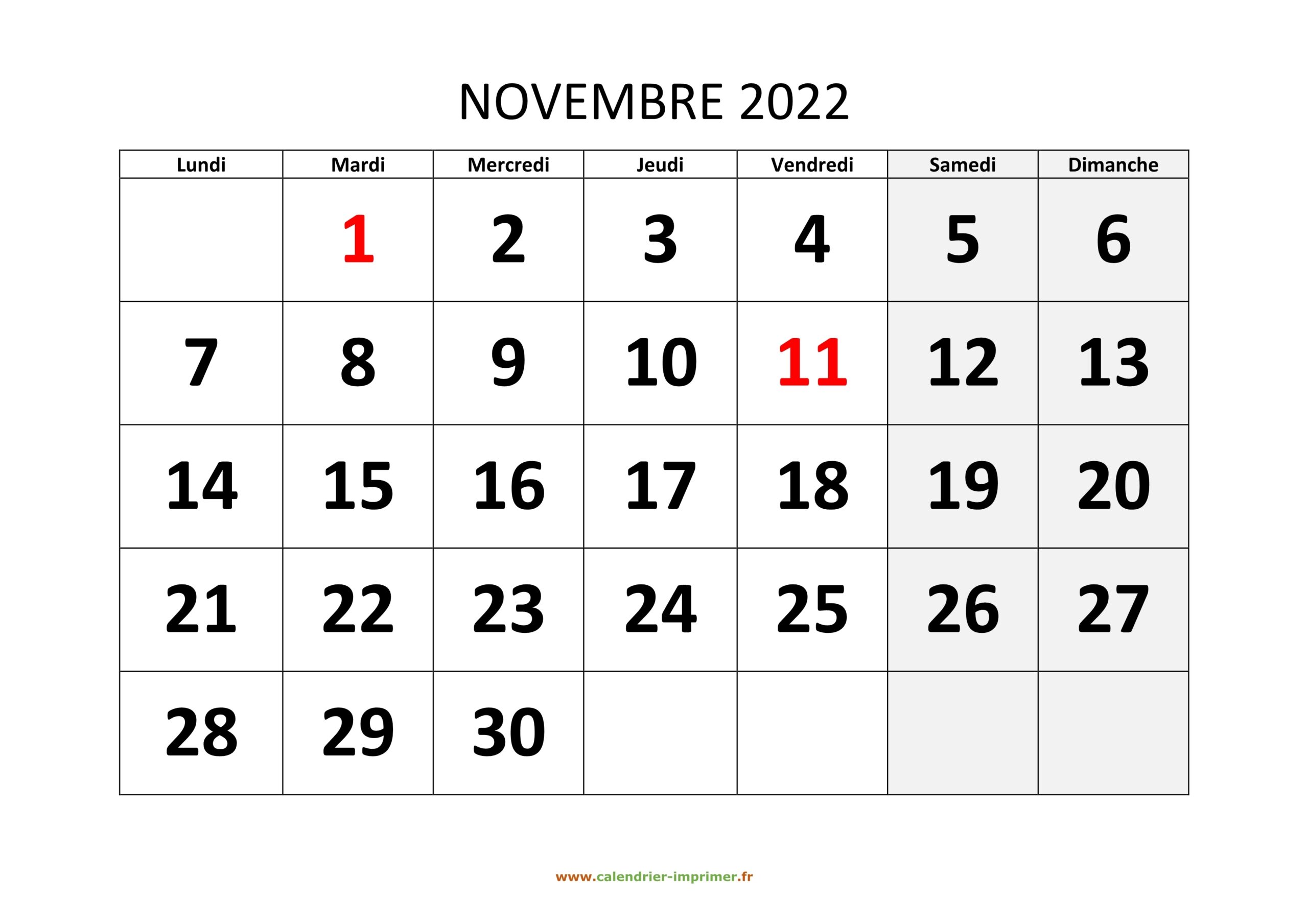 calendrier 2 novembre