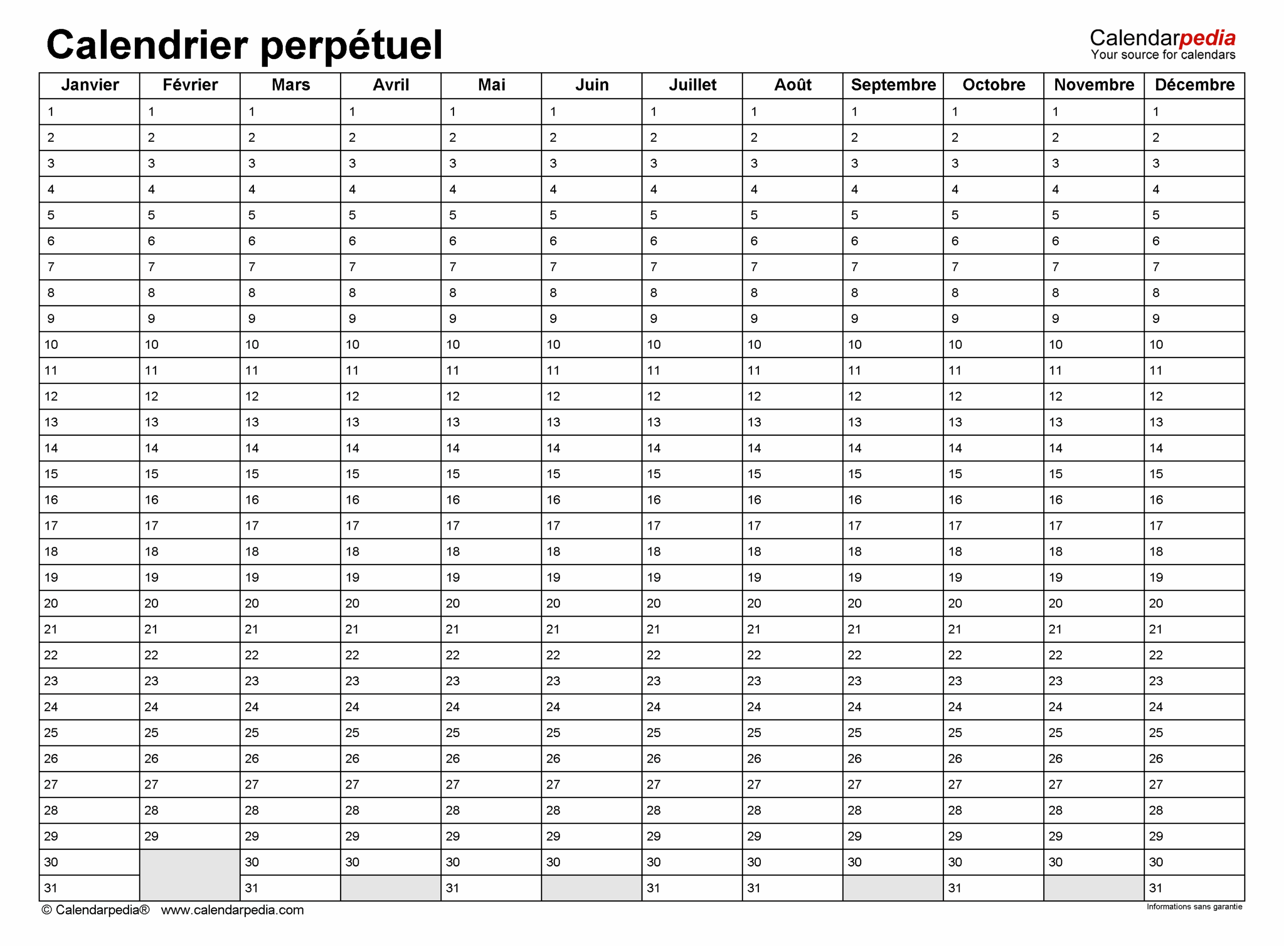 Calendrier Perp tuel Calendarpedia
