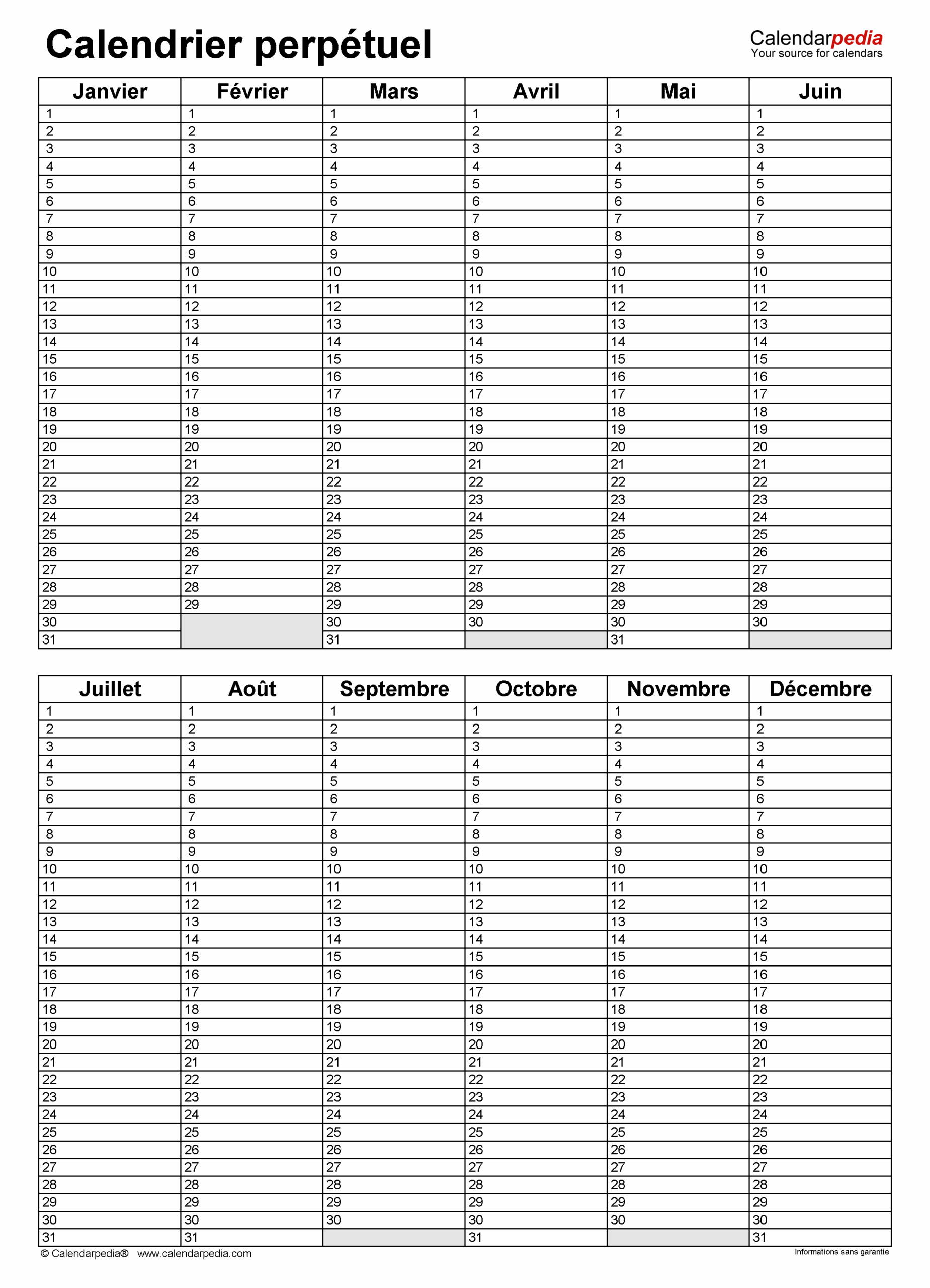 Calendrier Perp tuel Calendarpedia