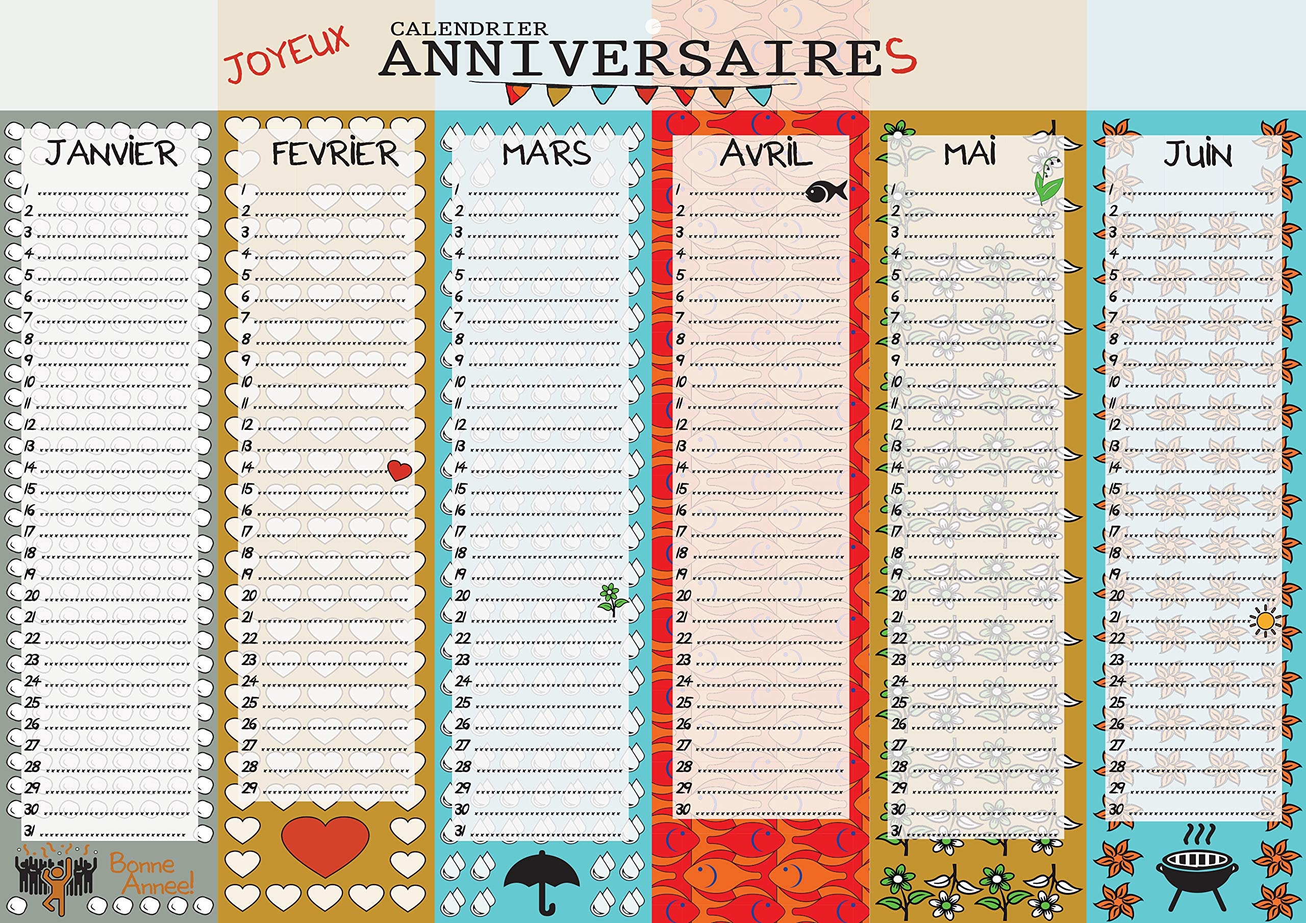 Calendrier Perp tuel Joyeux Anniversaires Format A3 Recto Verso Calendrier Sans Ann e Remplir Pour Dates Importantes Et Anniversaires Illustr Et Multicolore Amazon be Fournitures De Bureau