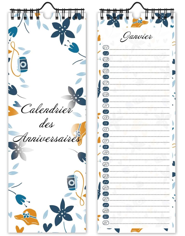 Calendrier Perpetuel Anniversaire Mural Francais Pour Famille Bureau Enfant Blue Amazon fr Fournitures De Bureau