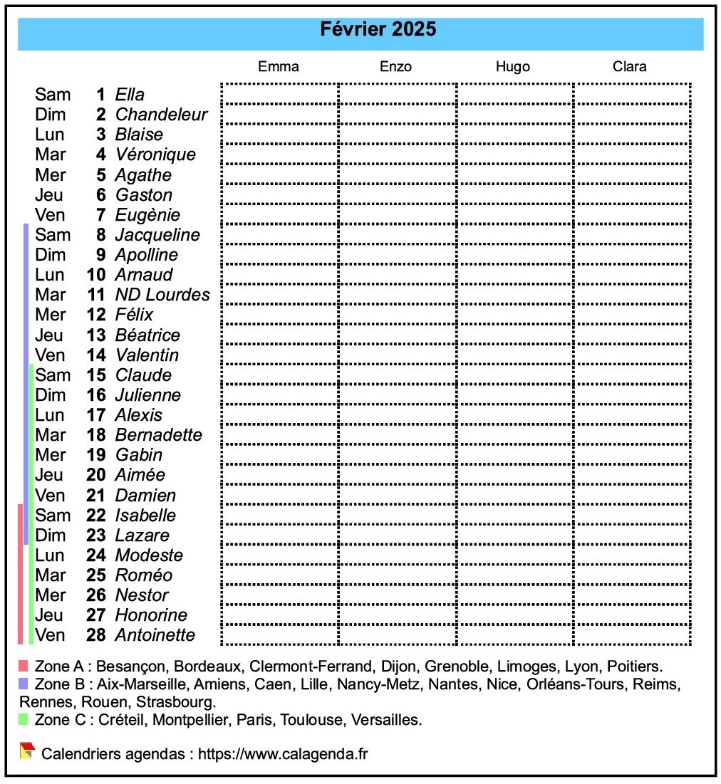 Calendrier Planning Mensuel 2025 Avec Colonnes