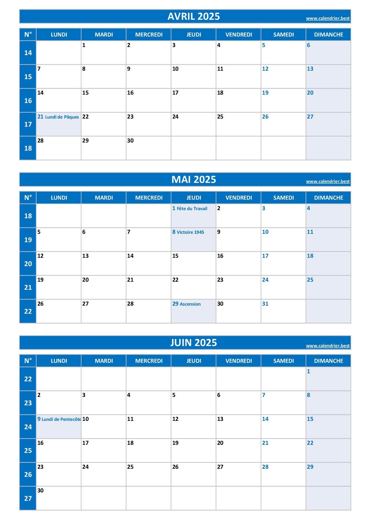 Calendrier Pour Le 2 me Trimestre 2025 Mois D avril Mai Et Juin 2025