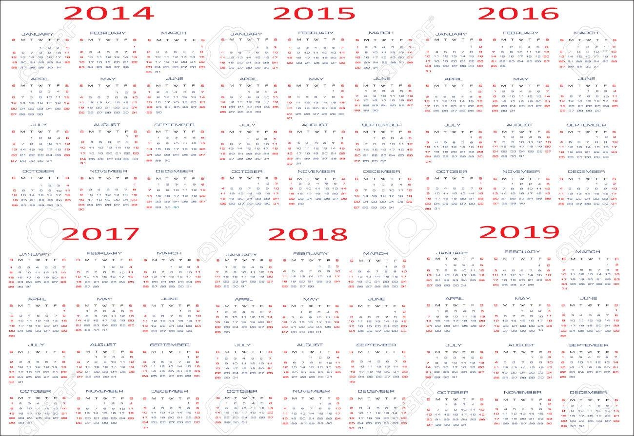 Calendrier Pour Les Ann es 2014 2019 Facilement Modifiable Semaines Commencent Le Dimanche Clip Art Libres De Droits Svg Vecteurs Et Illustration Image 22894234