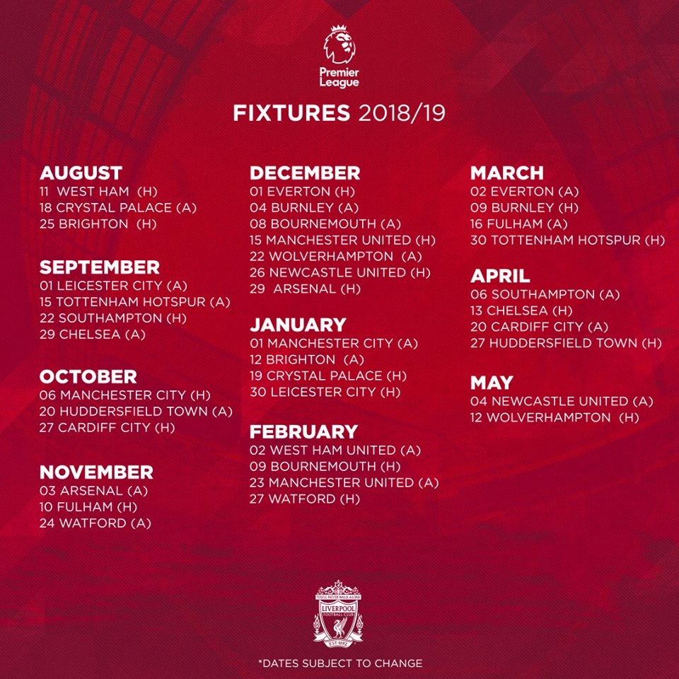 Calendrier Premier League 2018 19 Swiss Liverbirds