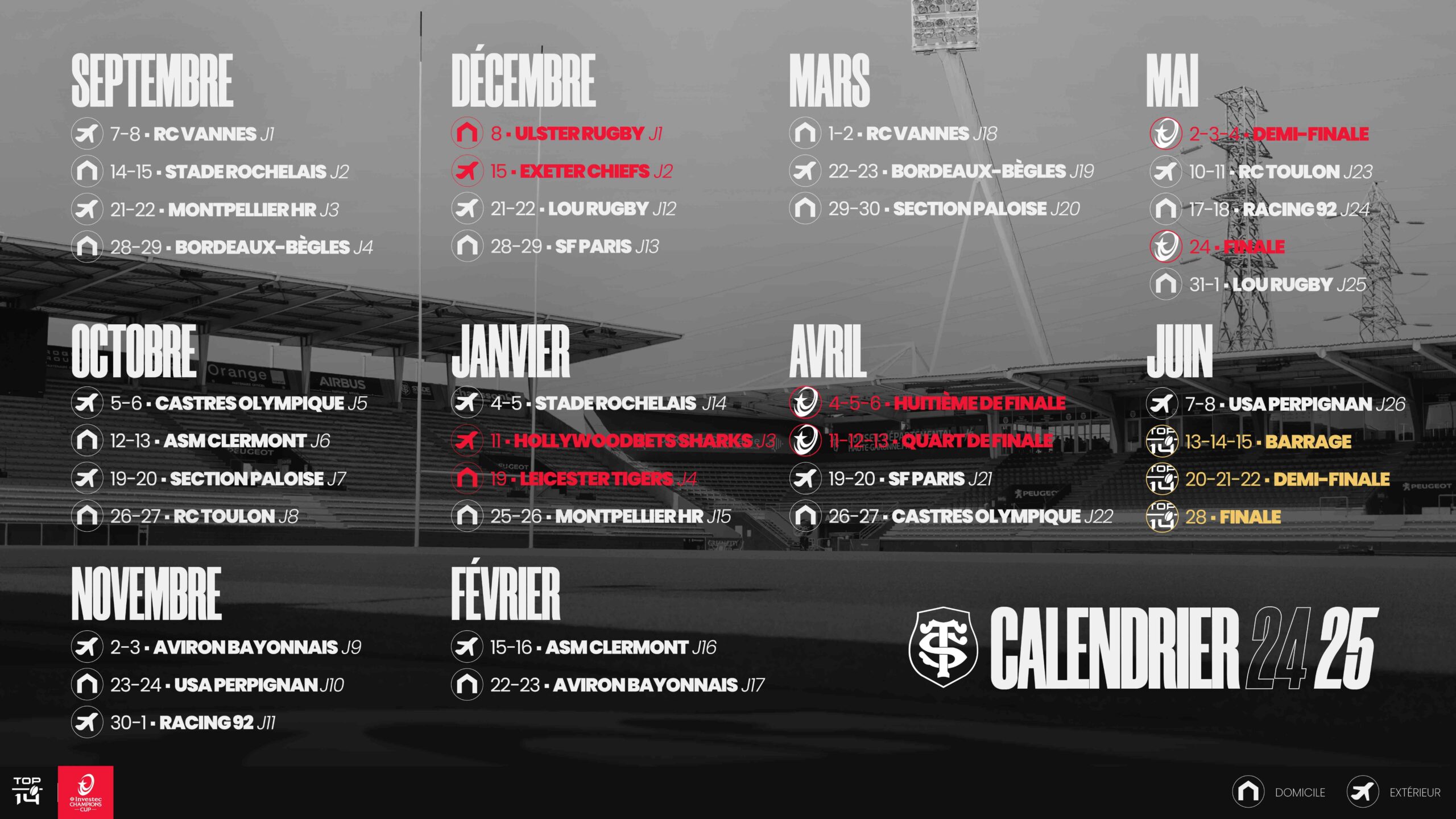 Calendrier Saison 2024 2025 Stade Toulousain