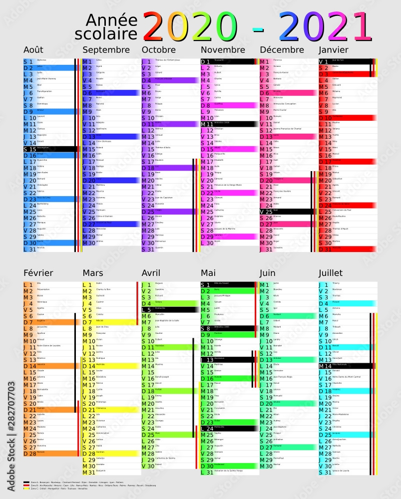 Calendrier Scolaire 2020 2021 Calques Vacances Scolaires Saints 12 Mois Stock Vector Adobe Stock