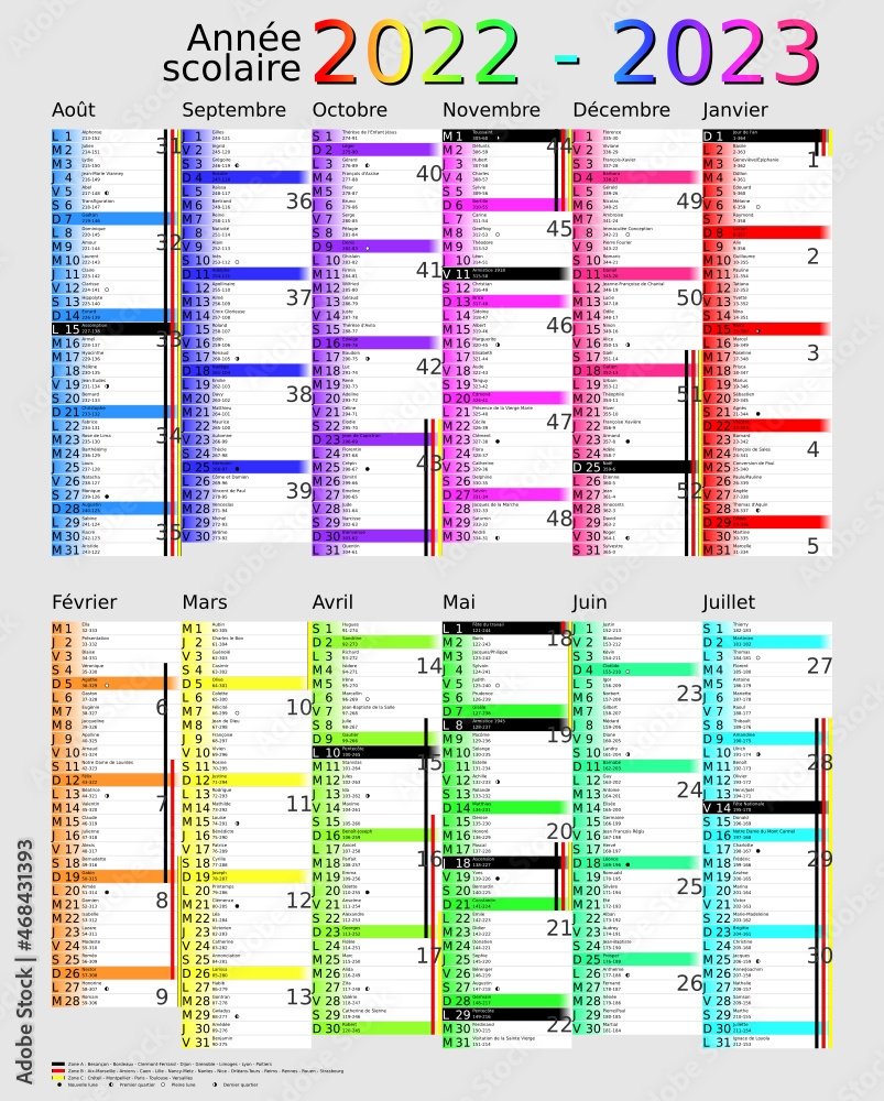 Calendrier Scolaire 2022 2023 Calques Vacances Scolaires Saints 12 Mois Stock Vector Adobe Stock