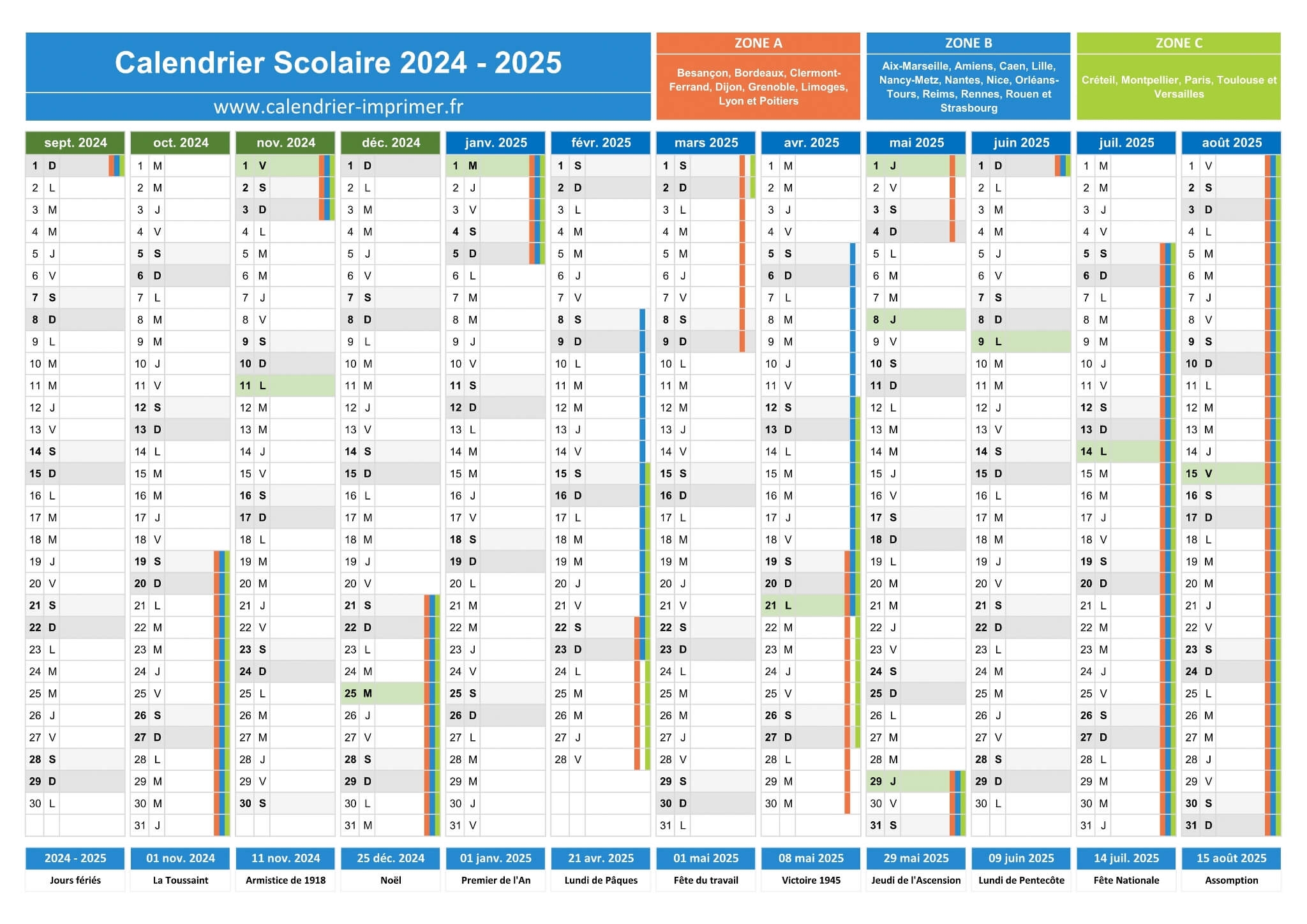 Calendrier Scolaire 2024 2025 Imprimer